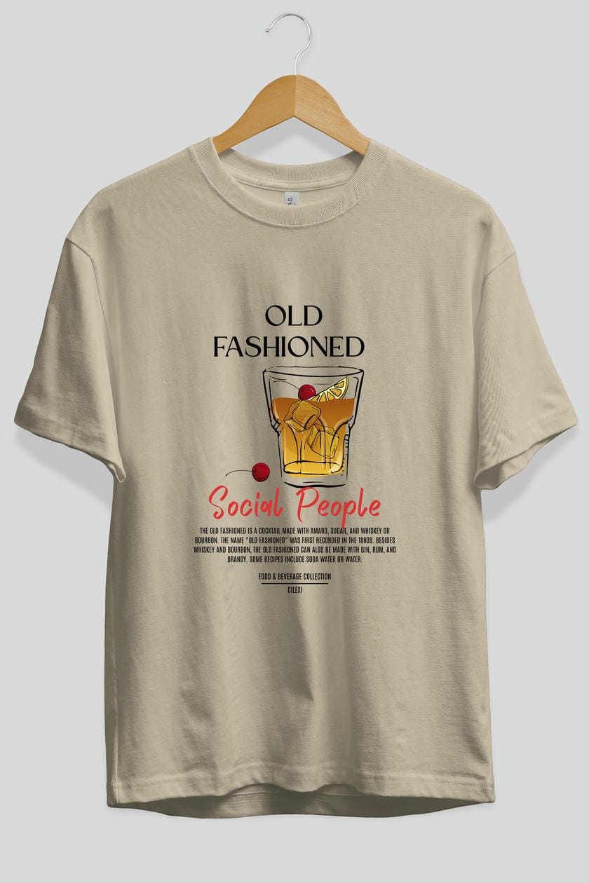 Old Fashıoned Kokteyl Serisi ön Baskılı Oversize t-shirt Erkek Kadın %100 Pamuk Bisiklet Yaka tişort