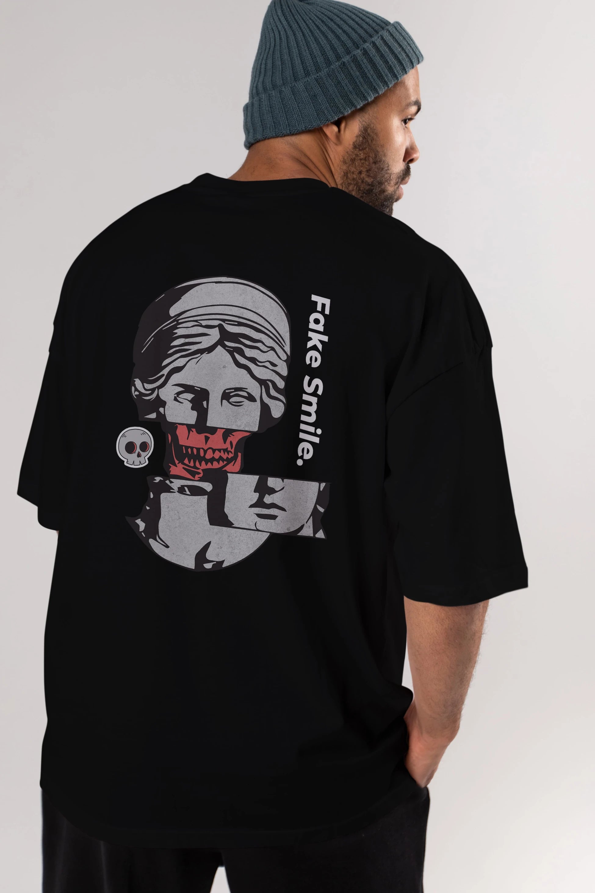 Fake Smile Yazılı Arka Baskılı Oversize t-shirt Erkek Kadın Unisex