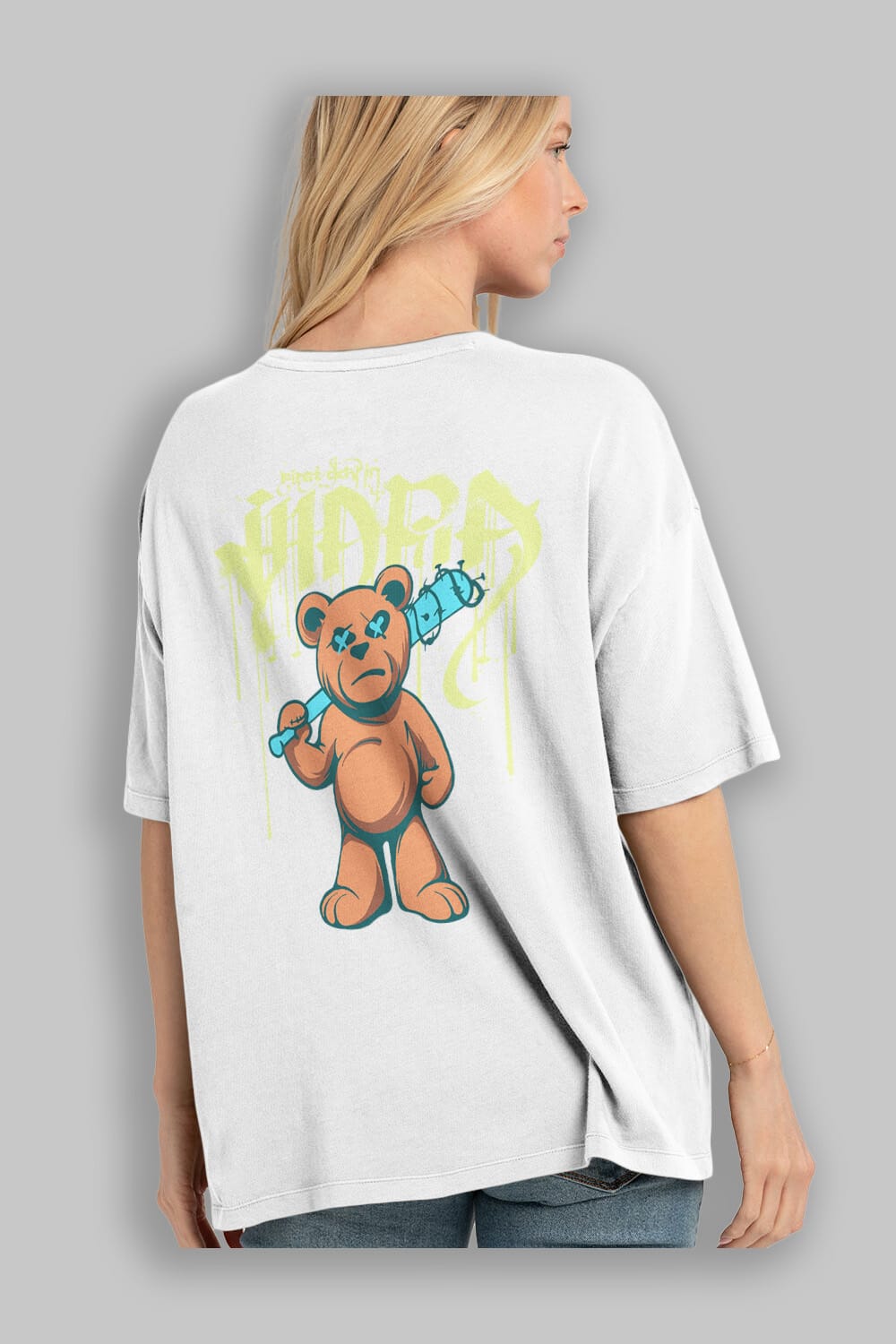 Hidra Bear Arka Baskılı Oversize t-shirt Erkek Kadın Unisex