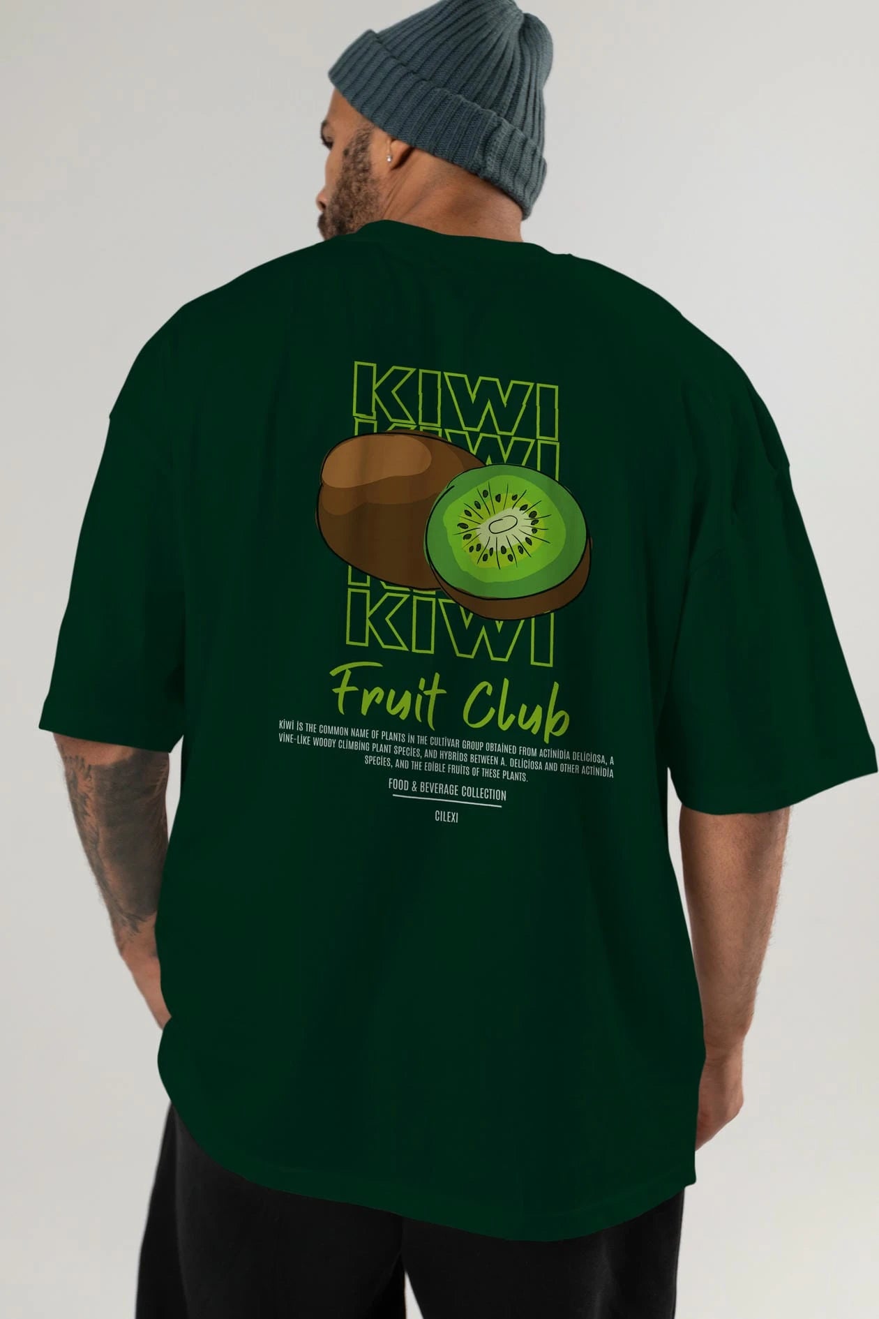 Kiwi Arka Baskılı Oversize t-shirt Erkek Kadın Pamuk Bisiklet Yaka tişort