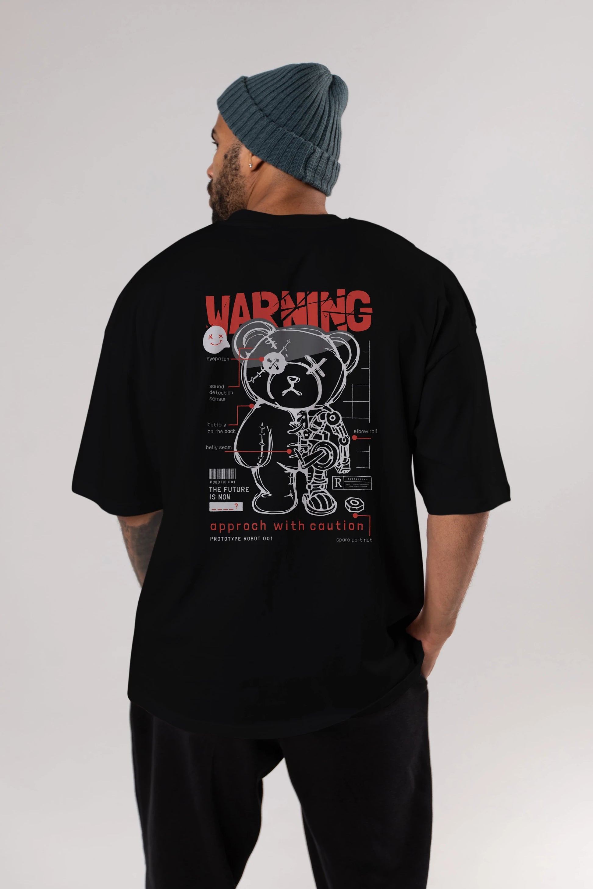 Teddy Bear Warning Arka Baskılı Oversize t-shirt Erkek Kadın Unisex
