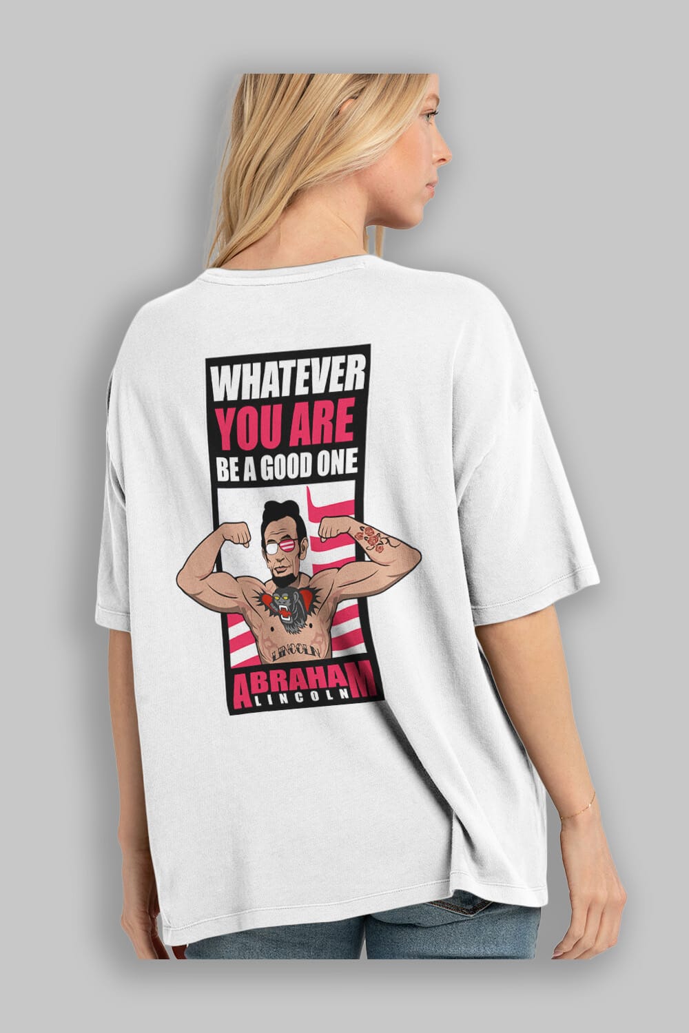 Lincoln Fighter Arka Baskılı Oversize t-shirt Erkek Kadın Unisex %100 Pamuk tişort