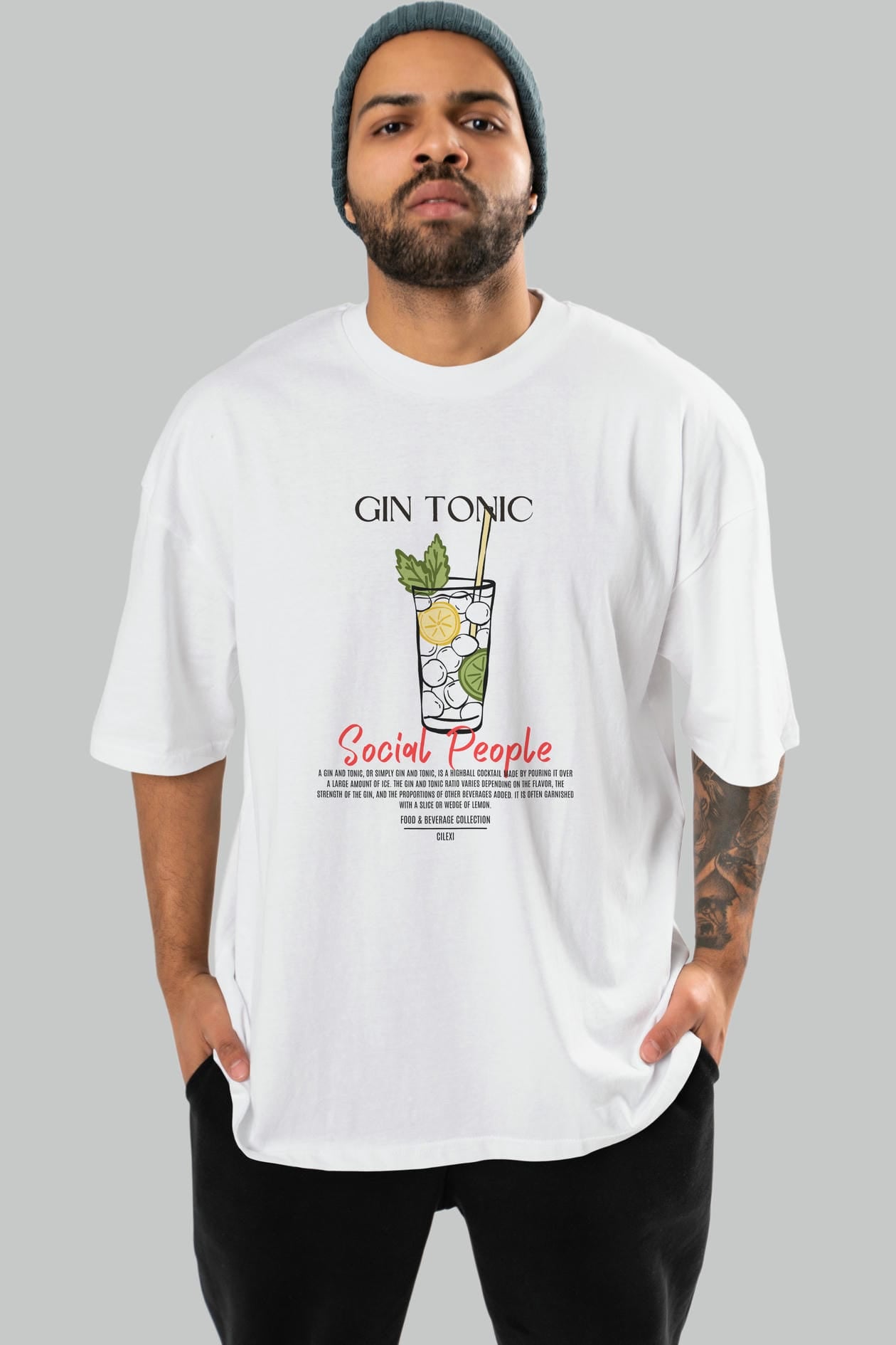 Gın Tonıc Kokteyl Serisi ön Baskılı Oversize t-shirt Erkek Kadın %100 Pamuk Bisiklet Yaka tişort