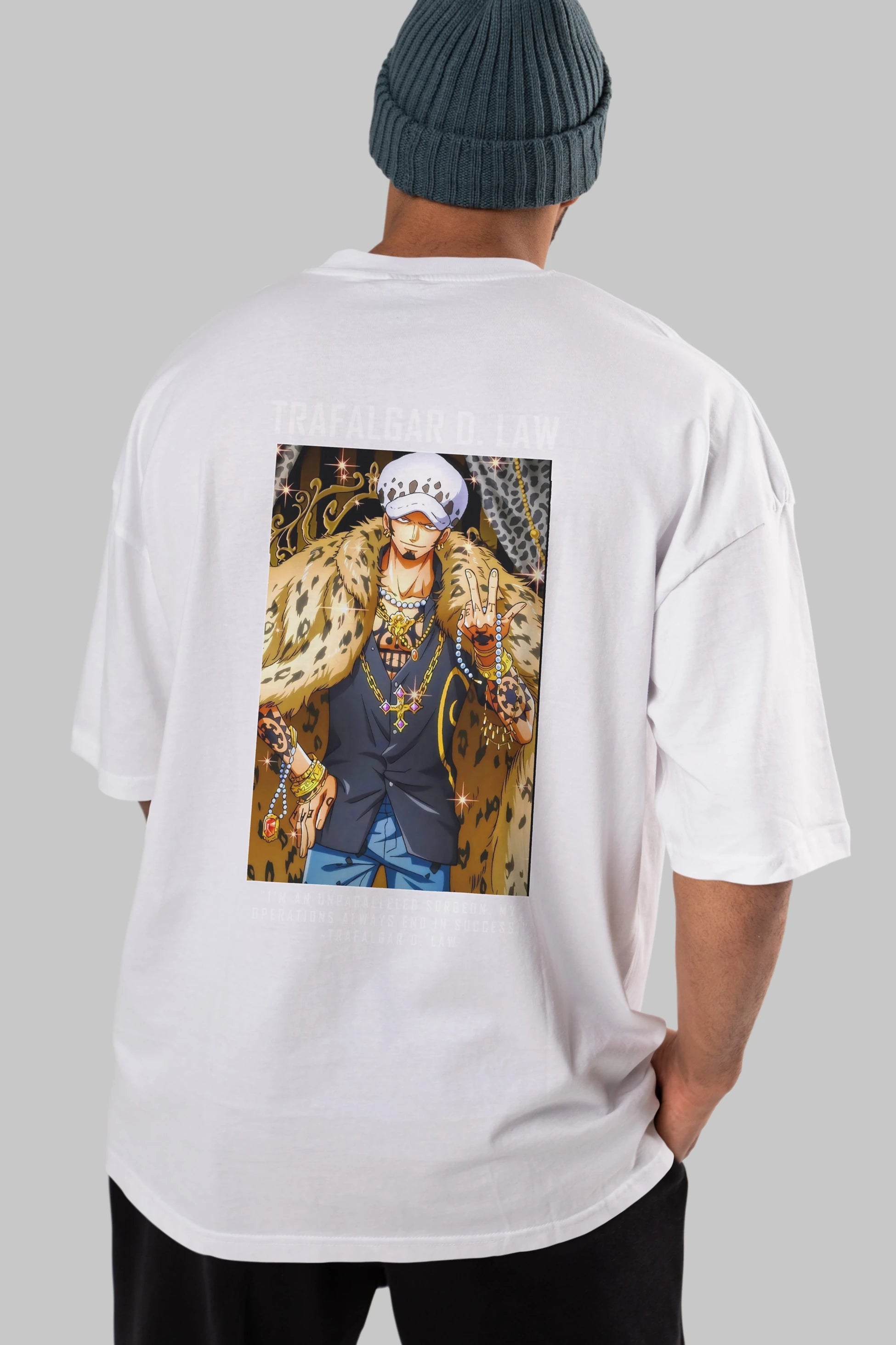Trafalgar D. Water Law 2 Anime Arka Baskılı Oversize t-shirt Erkek Kadın Unisex %100 pamuk tişort