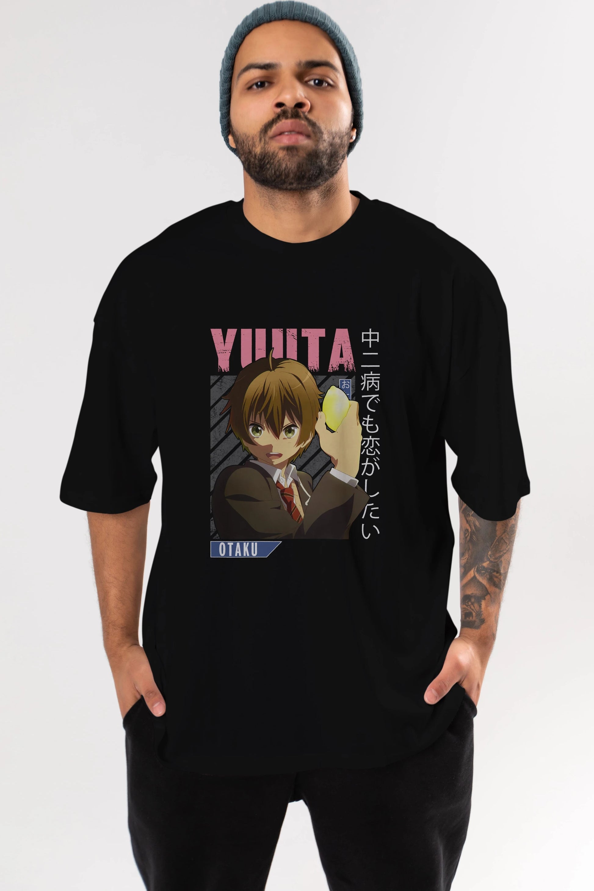 Yuuta Togashi 2 Anime Ön Baskılı Oversize t-shirt %100 pamuk Erkek Kadın Unisex