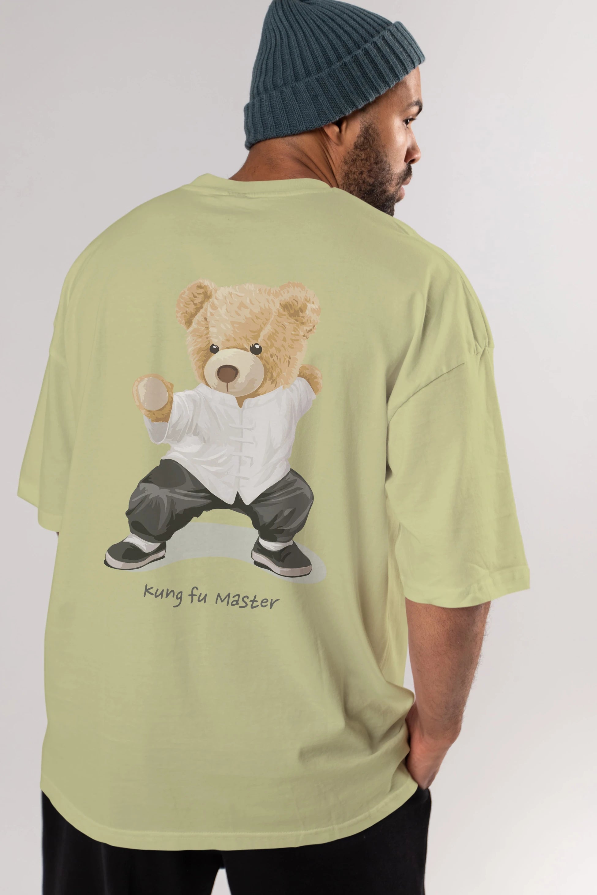 Teddy Bear Kung Fu Master Arka Baskılı Oversize t-shirt Erkek Kadın Unisex %100 Pamuk