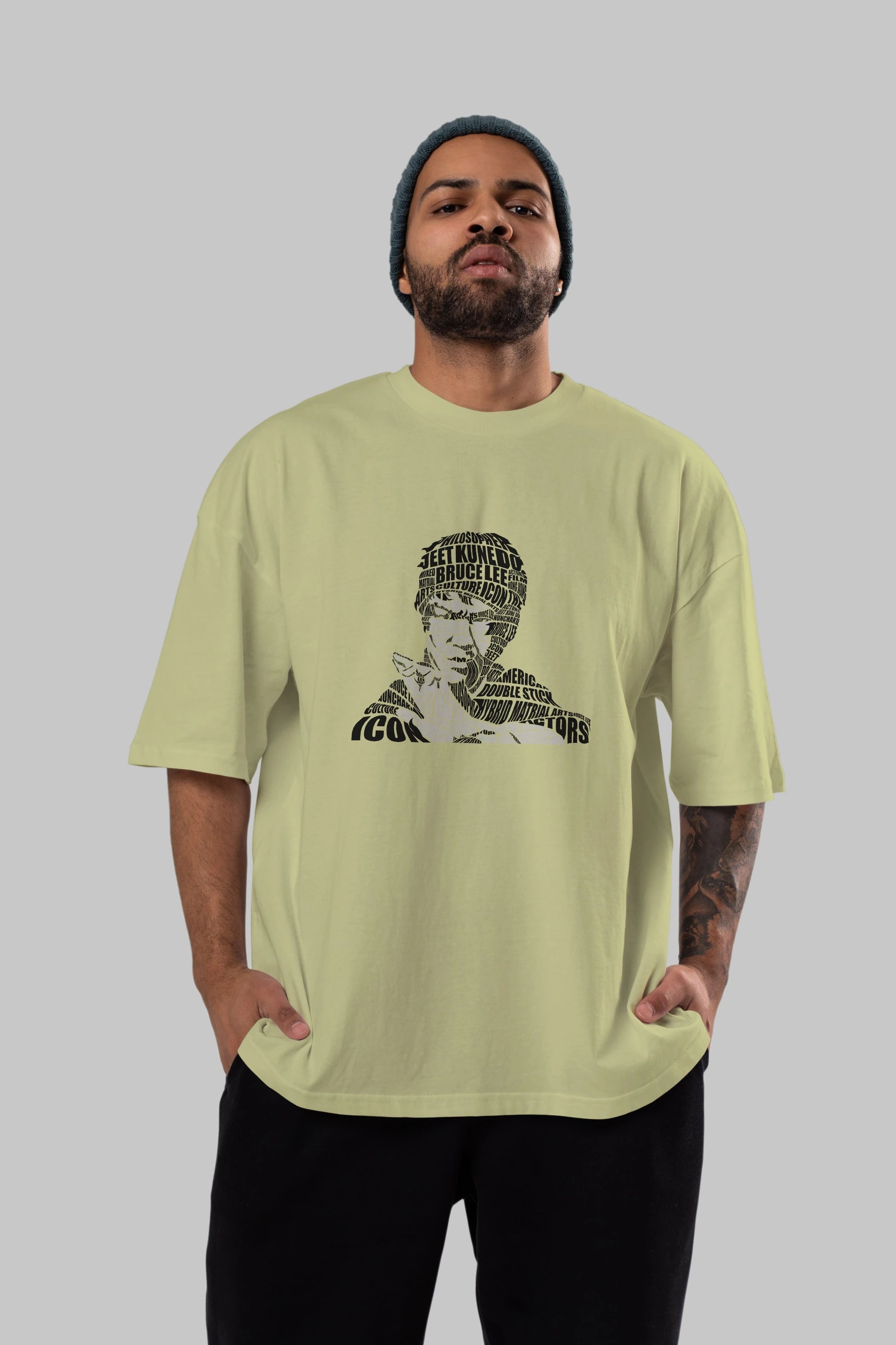 Bruce Lee Calligram Ön Baskılı Oversize t-shirt %100 pamuk Erkek Kadın Unisex