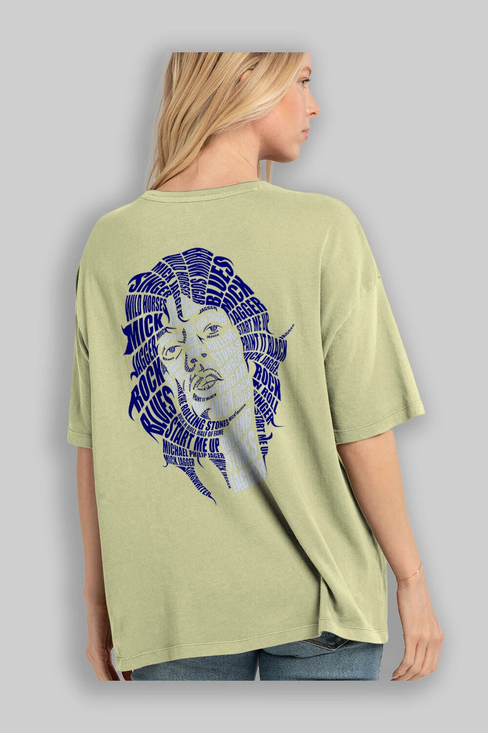 Mick Jagger Calligram Arka Baskılı Oversize t-shirt %100 pamuk Erkek Kadın Unisex
