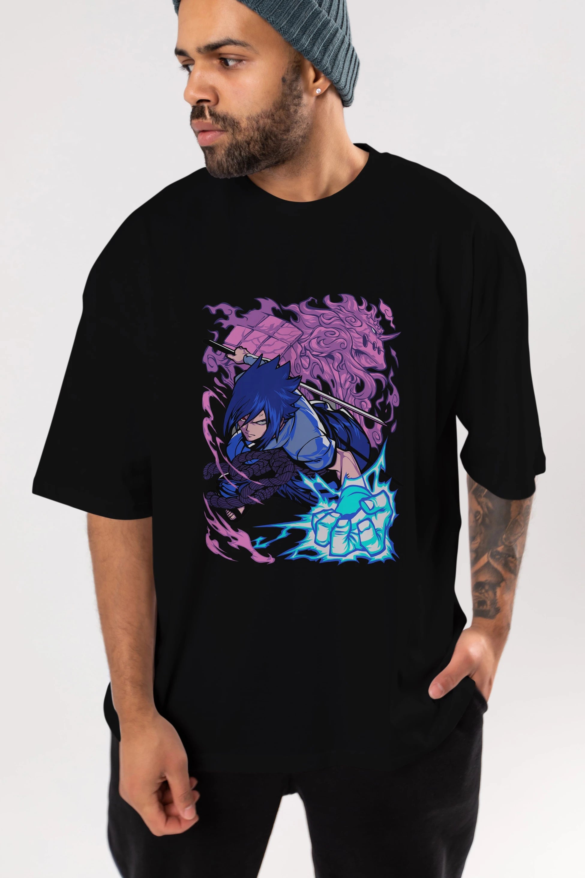 NARUTO SASUKE UCHIHA 2 Anime Ön Baskılı Oversize t-shirt %100 pamuk Erkek Kadın Unisex