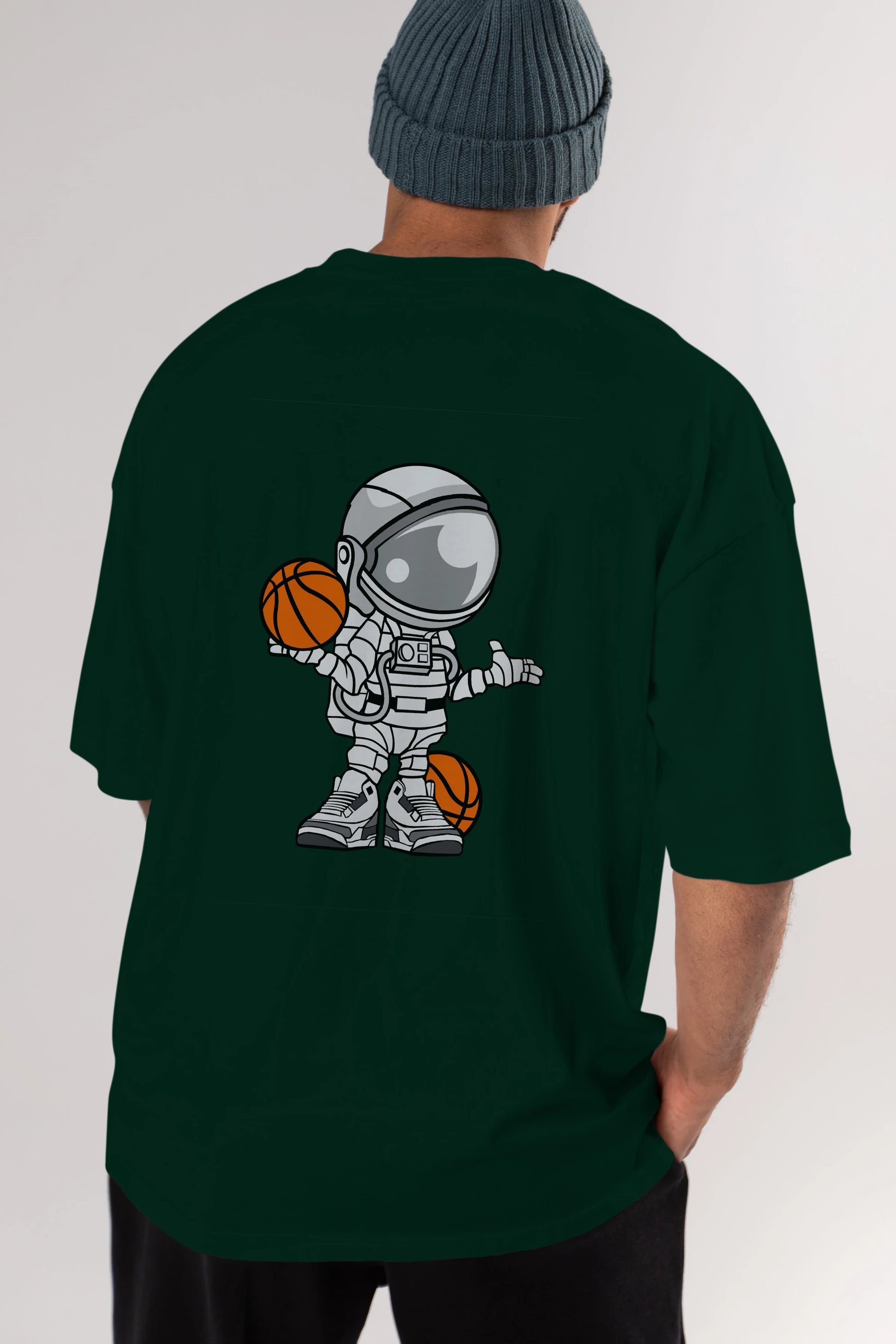 Astronaut Basketball Player Arka Baskılı Oversize t-shirt Erkek Kadın Unisex %100 Pamuk tişort