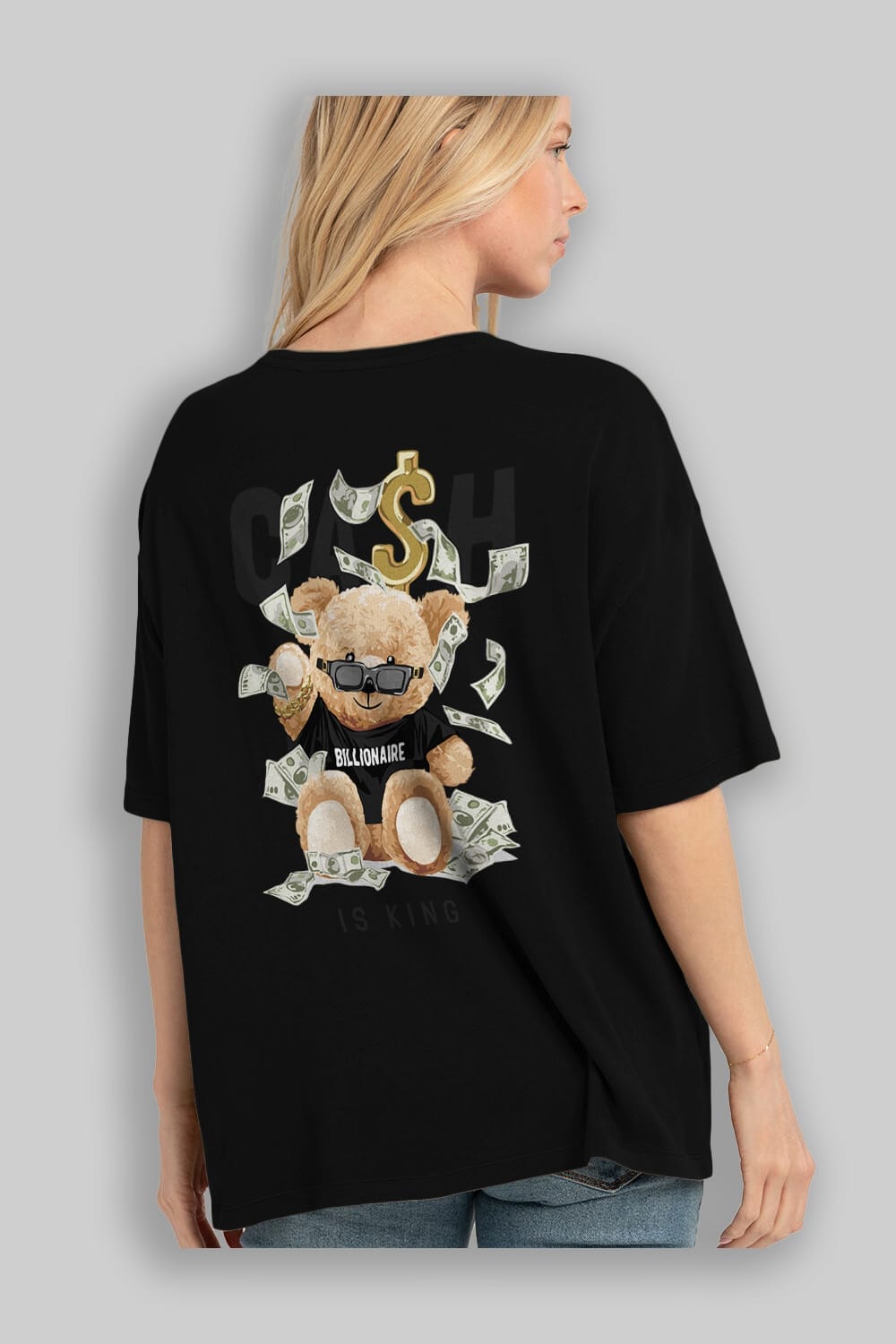 Teddy Bear Billionaire Arka Baskılı Oversize t-shirt Erkek Kadın Unisex %100 Pamuk