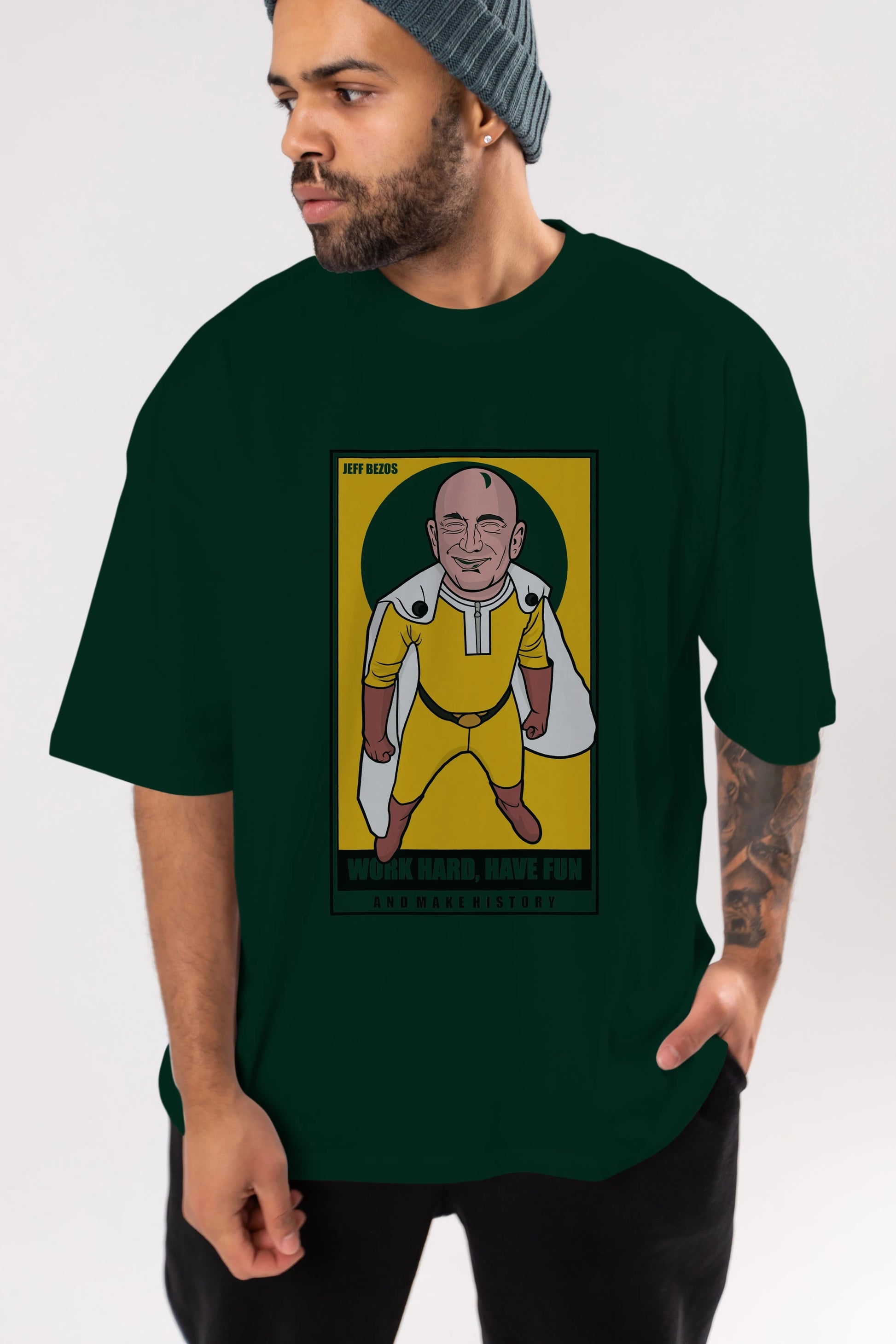 Jeff Bezos Saitama Ön Baskılı Oversize t-shirt Erkek Kadın Unisex %100 Pamuk tişort