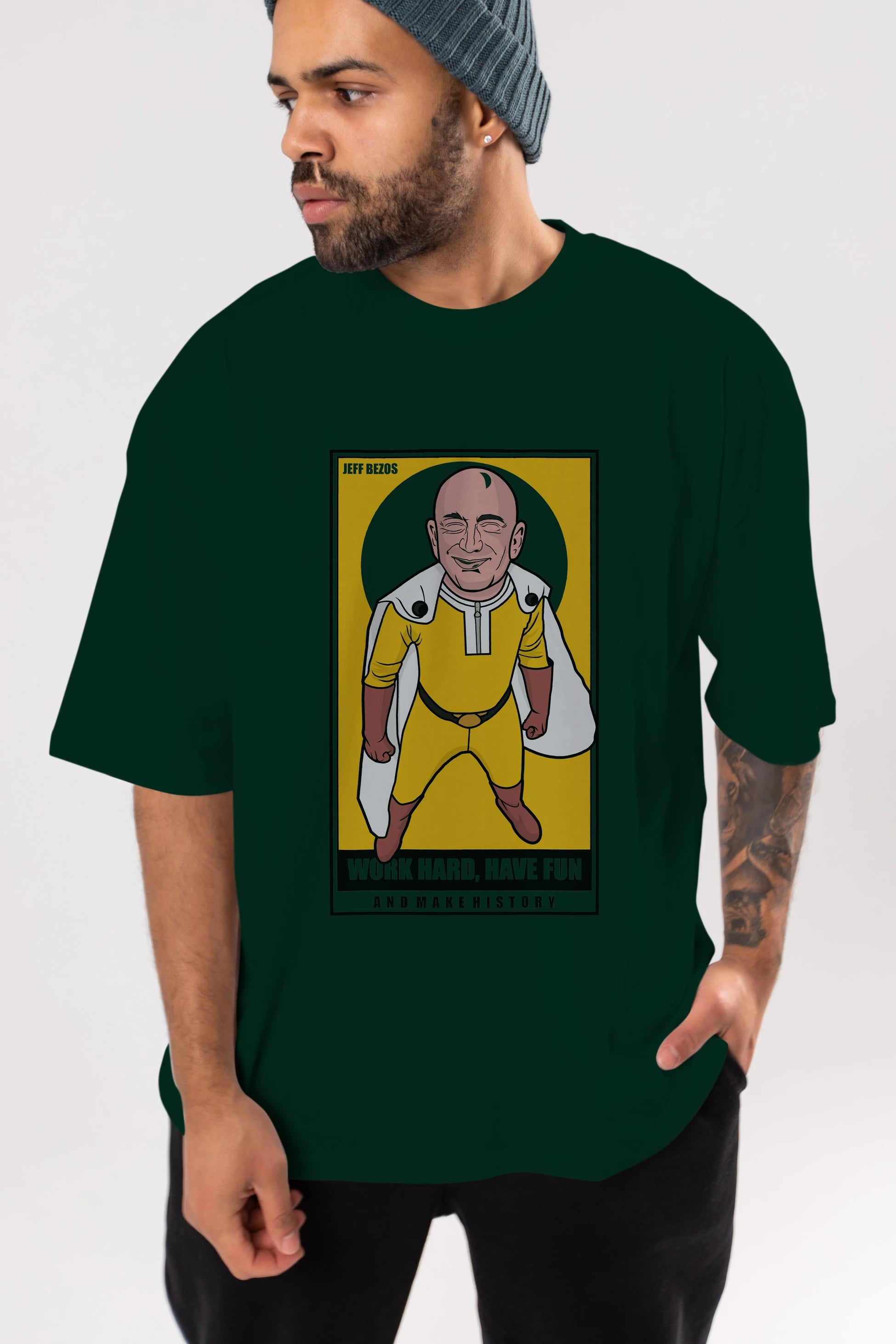 Jeff Bezos Saitama Ön Baskılı Oversize t-shirt Erkek Kadın Unisex %100 Pamuk tişort
