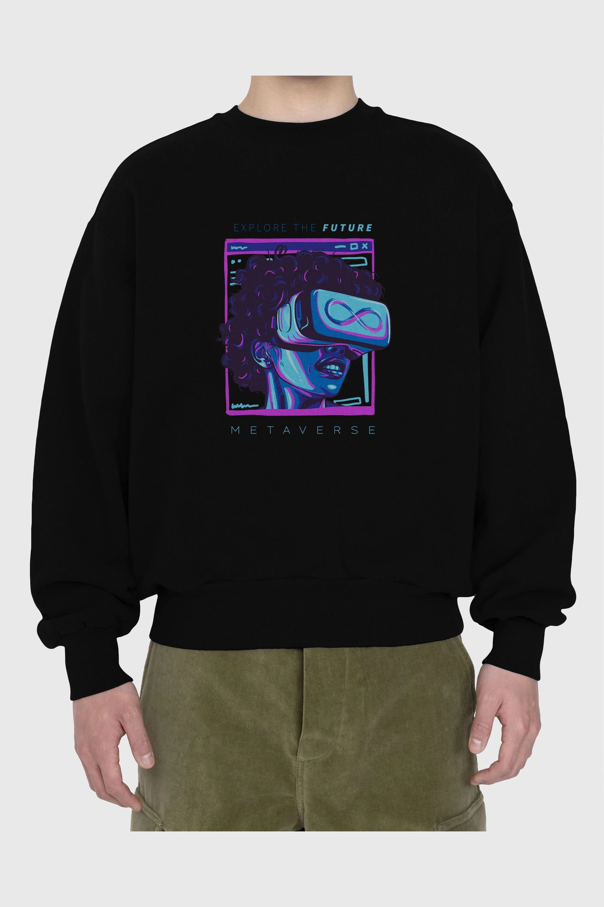 Metaverse Ön Baskılı Oversize Sweatshirt Erkek Kadın Unisex