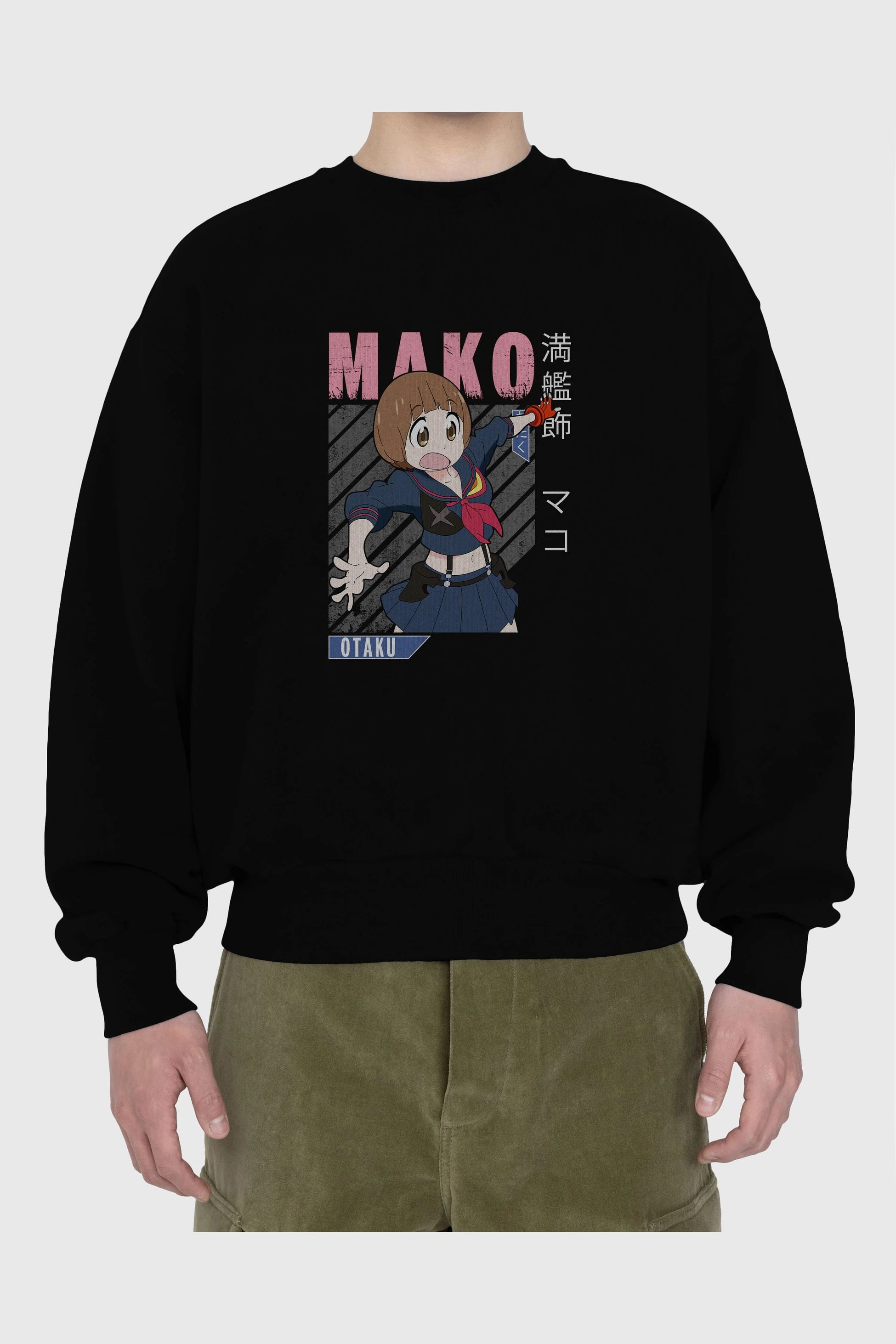 Mako Mankanshoku 2 Anime Ön Baskılı Oversize Sweatshirt Erkek Kadın Unisex