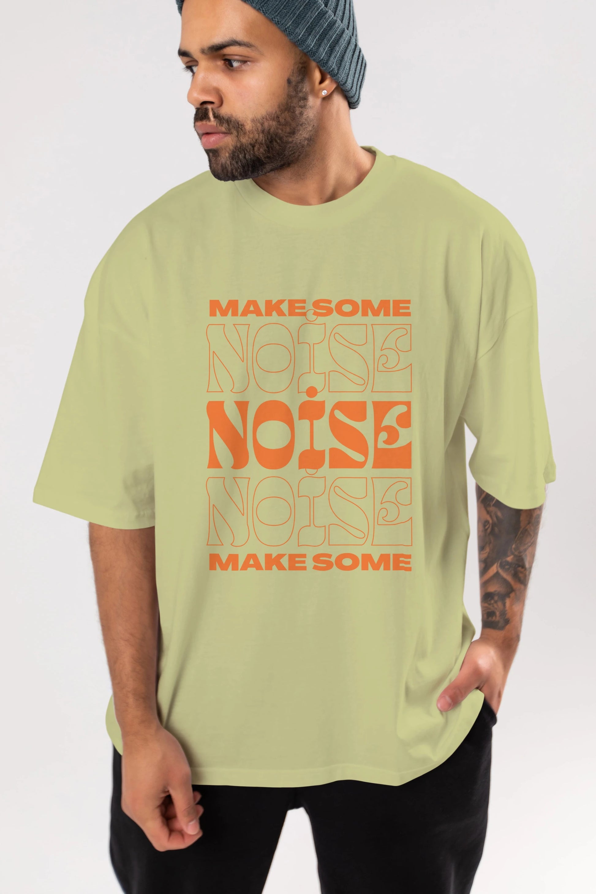 Make Some Noise Yazılı 2 Ön Baskılı Oversize t-shirt Erkek Kadın Unisex
