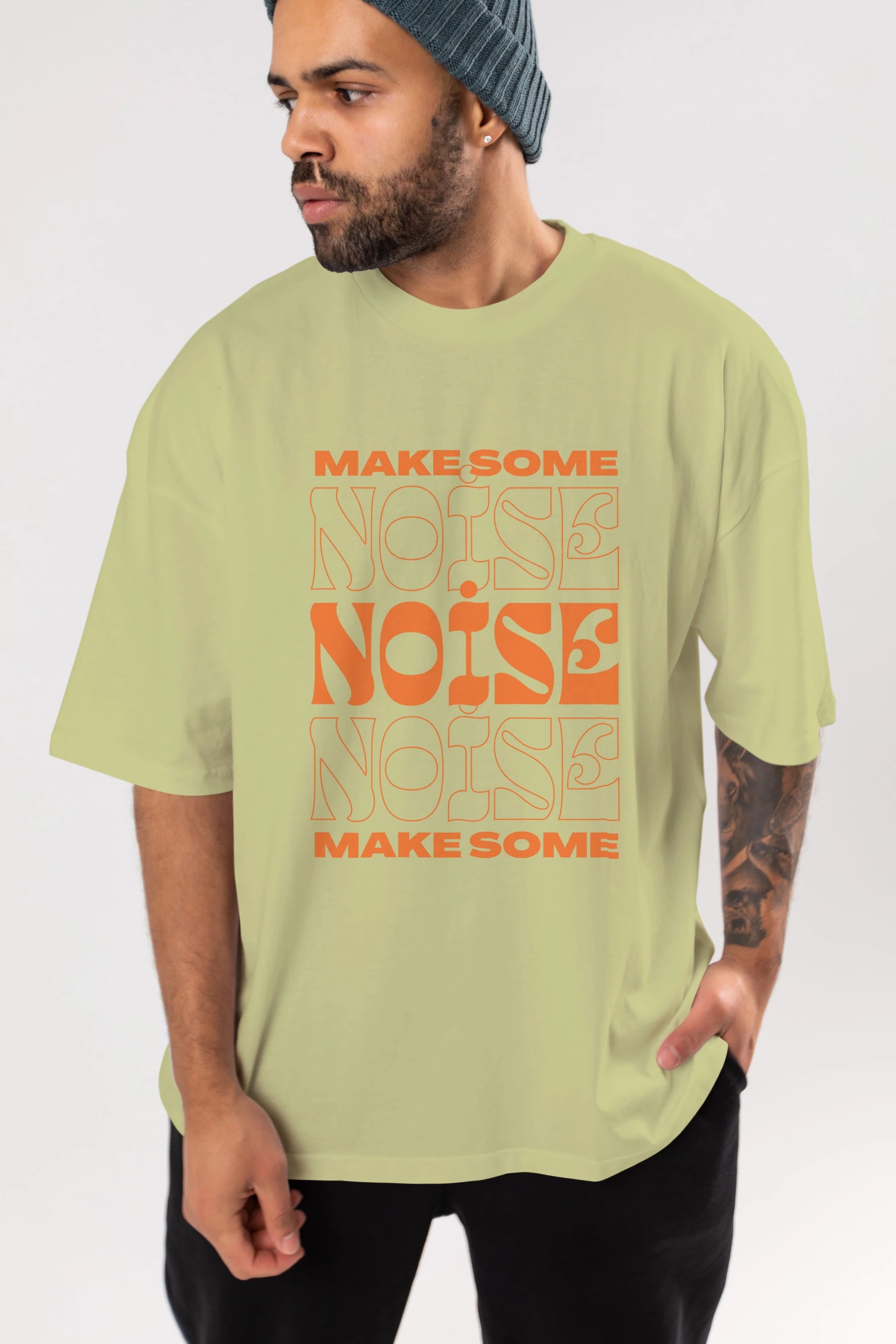 Make Some Noise Yazılı 2 Ön Baskılı Oversize t-shirt Erkek Kadın Unisex
