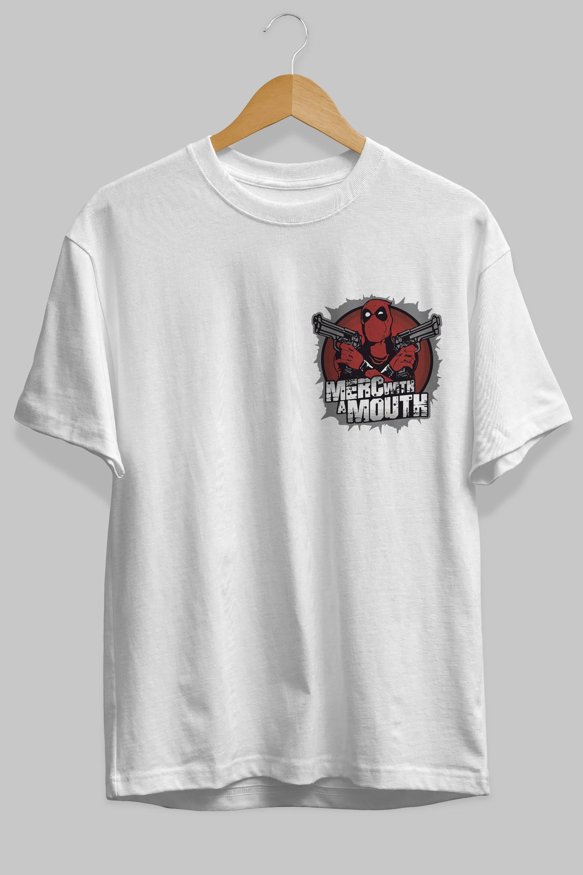 Deadpool (13) Ön Sol Baskılı Oversize t-shirt Erkek Kadın Unisex %100 Pamuk Bisiklet Yaka tişort