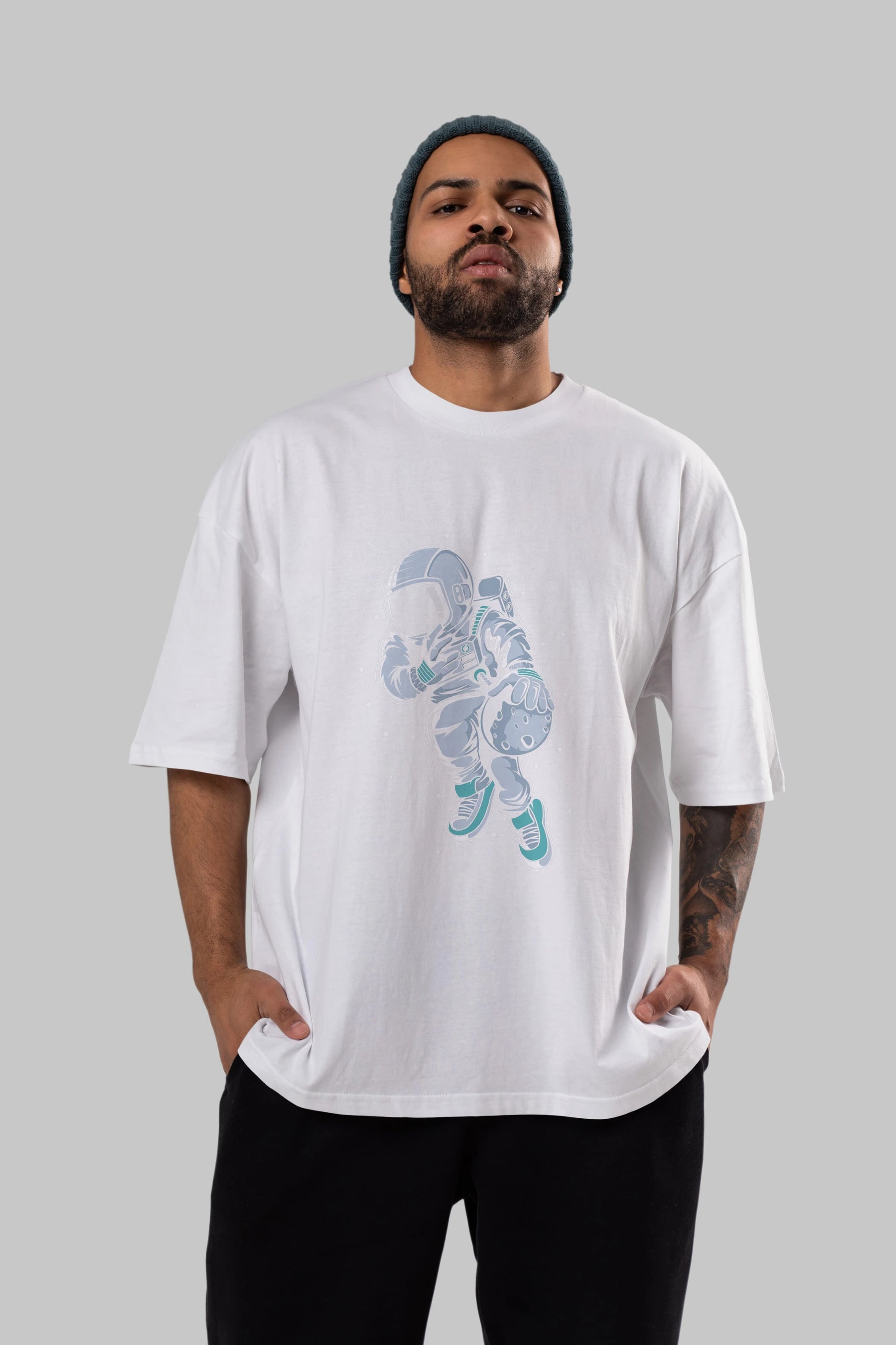 Astronaut Basketball (2) Ön Baskılı Oversize t-shirt Erkek Kadın Unisex