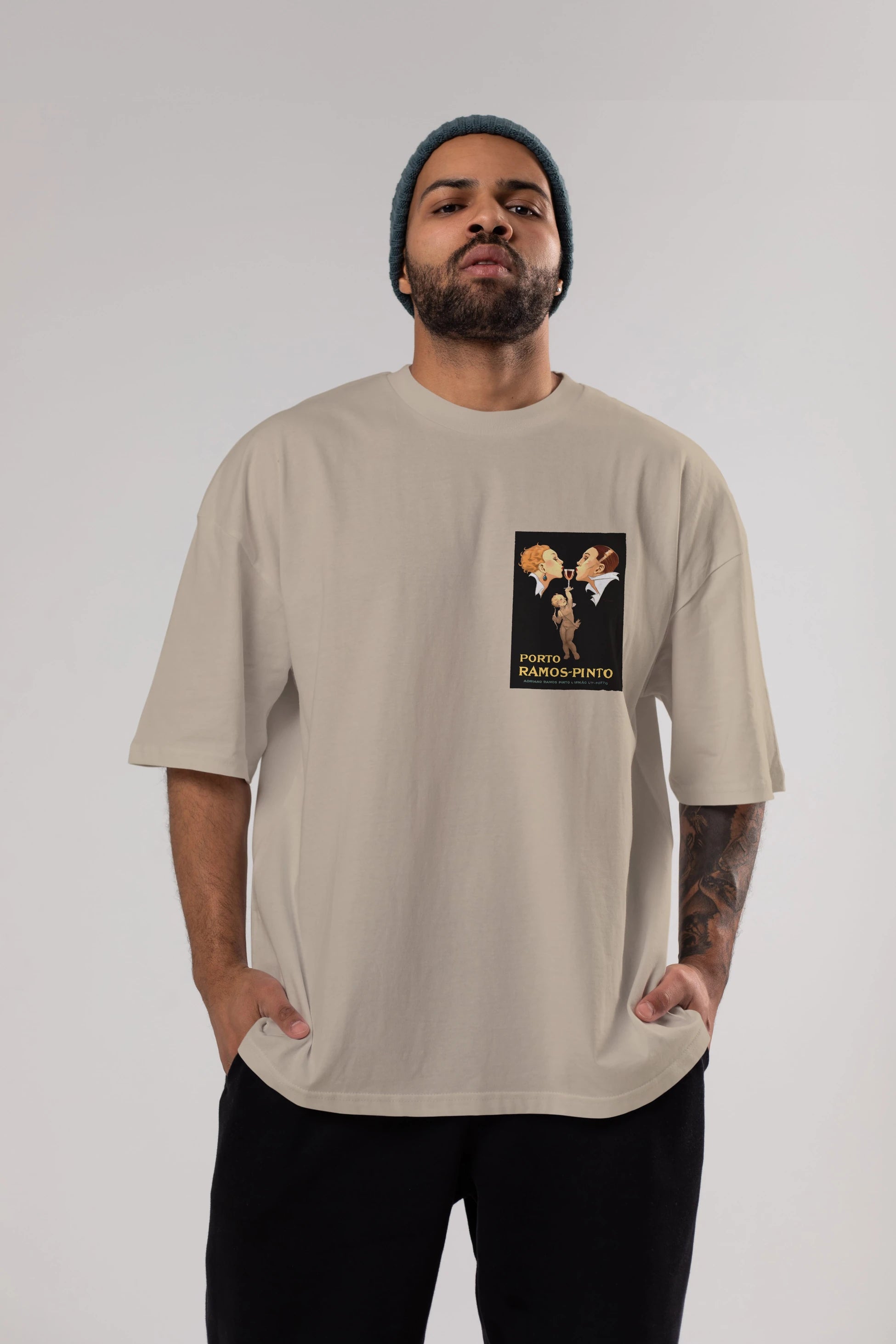 Porto Ramos Pinto Ön Sol Baskılı Oversize t-shirt Erkek Kadın Unisex %100 Pamuk Bisiklet Yaka tişort