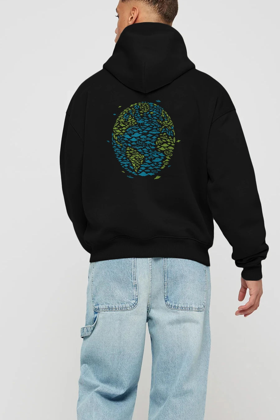 UFO Invasion Arka Baskılı Hoodie Oversize Kapüşonlu Sweatshirt Erkek Kadın Unisex