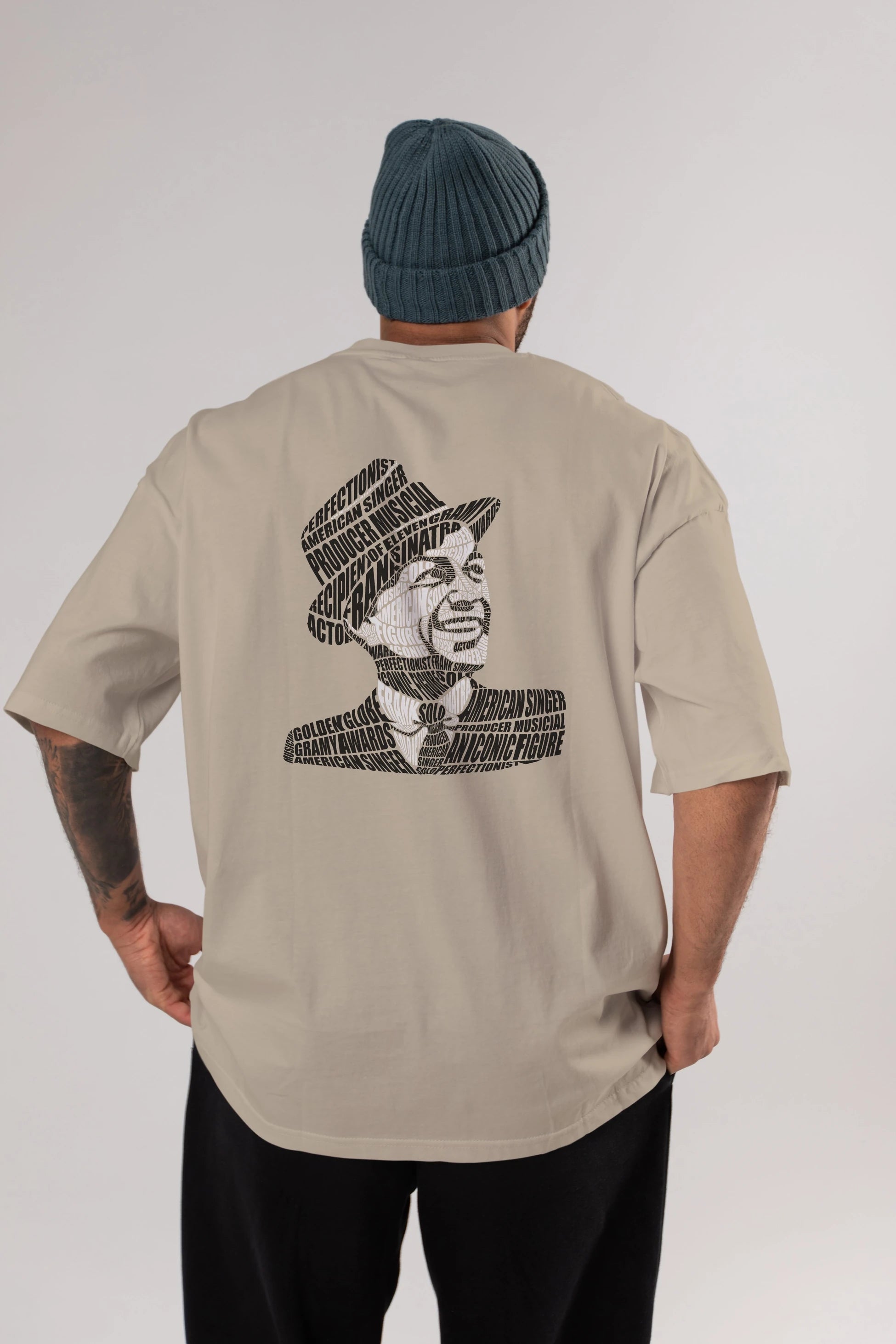 Frank Sinatra Calligram Arka Baskılı Oversize t-shirt %100 pamuk Erkek Kadın Unisex