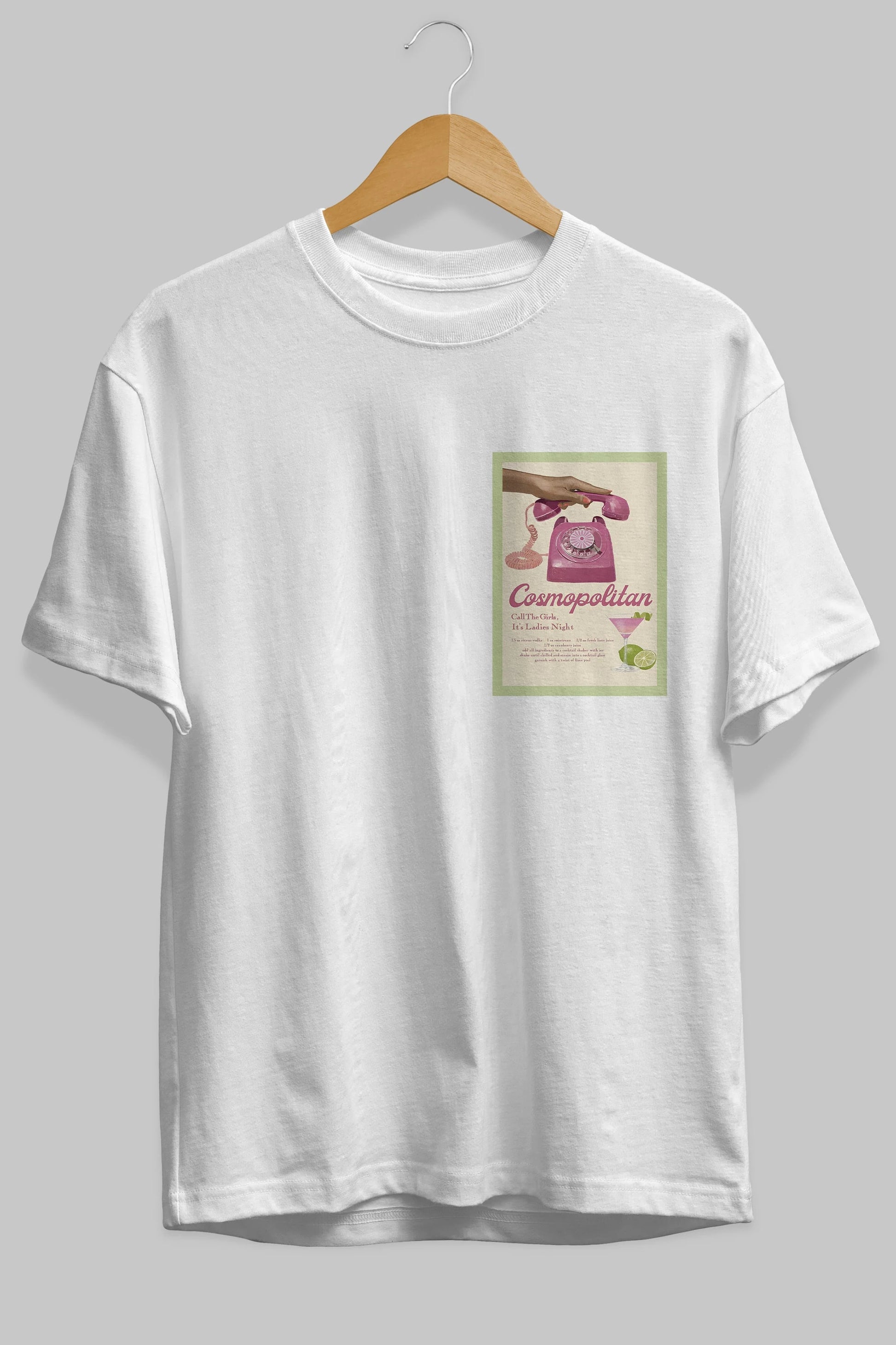 Cosmopolitan 5 Ön Sol Baskılı Oversize t-shirt Erkek Kadın Unisex %100 Pamuk Bisiklet Yaka tişort