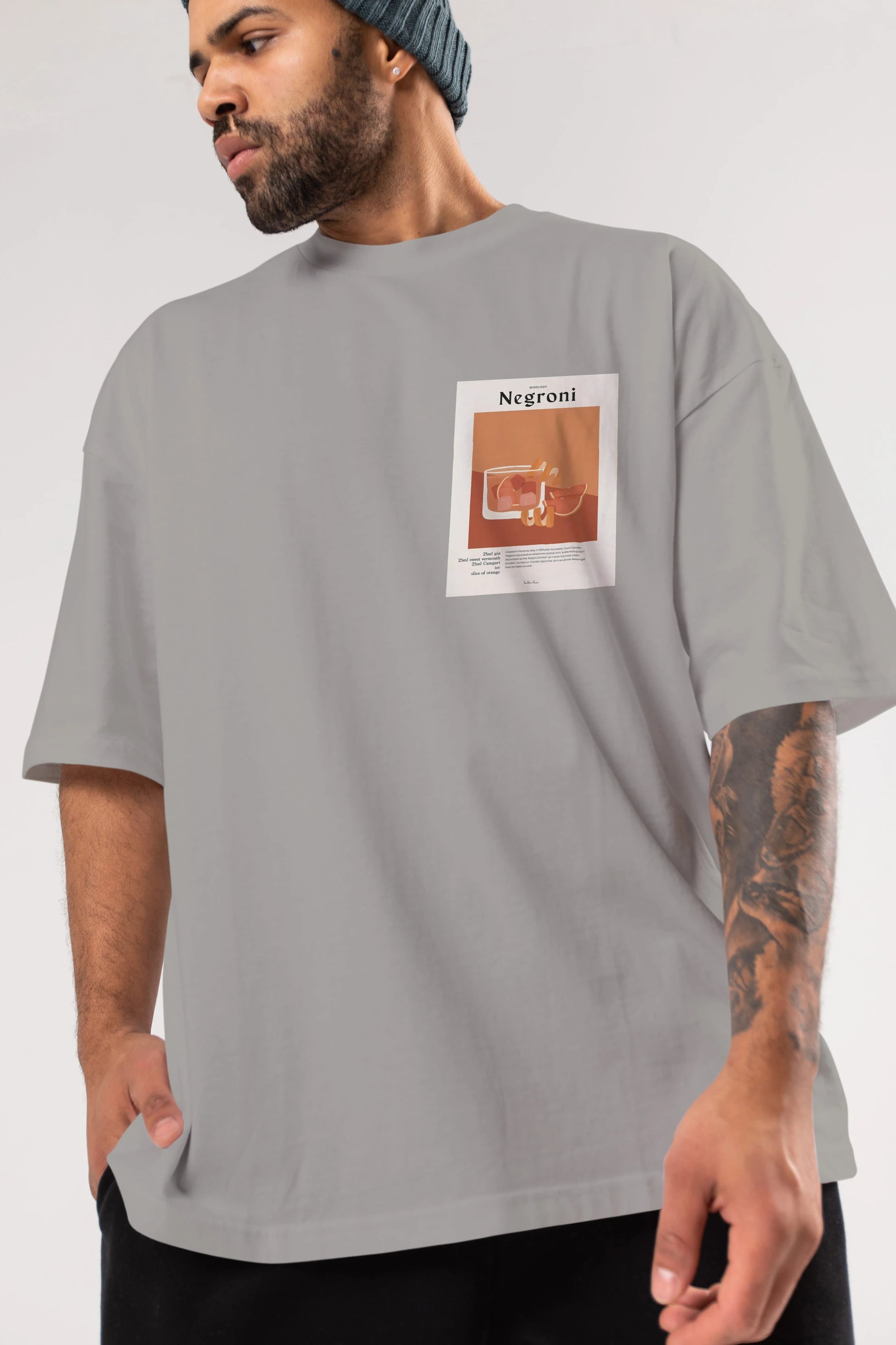 Mixology Negroni Ön Sol Baskılı Oversize t-shirt Erkek Kadın Unisex %100 Pamuk Bisiklet Yaka tişort