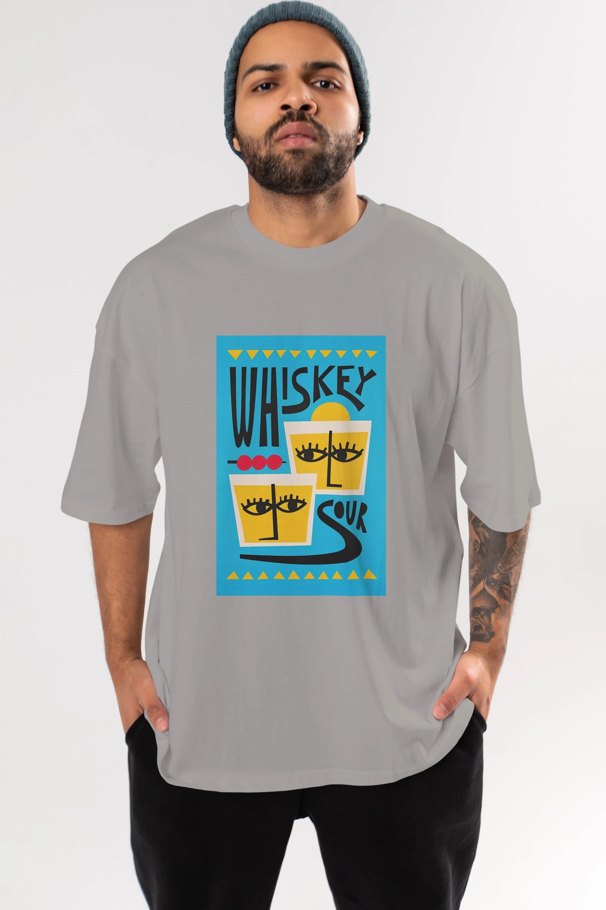 Whiskey Sour 2 Ön Baskılı Oversize t-shirt Erkek Kadın Unisex %100 Pamuk Bisiklet Yaka tişort
