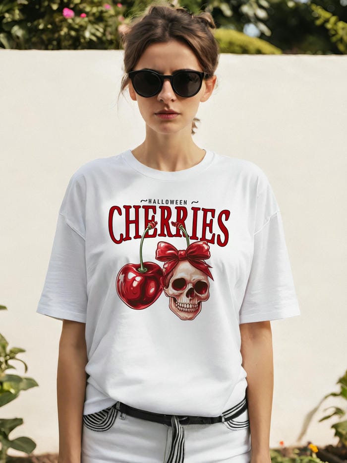 Cherry Cherries 1 Ön Baskılı Oversize t-shirt Erkek Kadın Pamuk Bisiklet Yaka tişort
