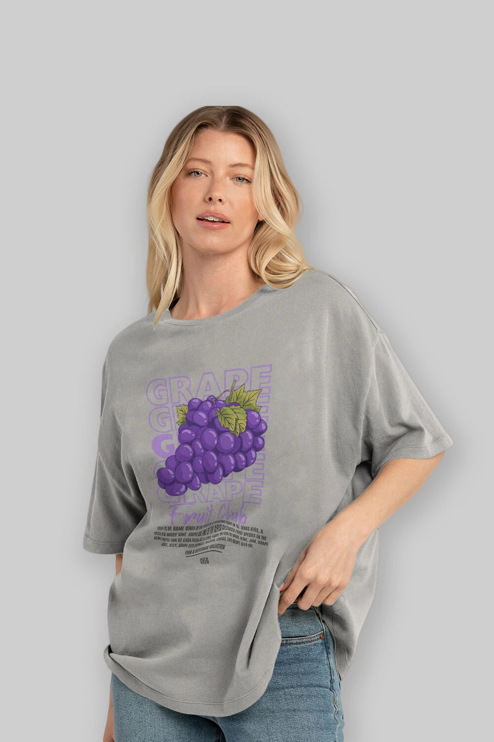 Grape Ön Baskılı Oversize t-shirt Erkek Kadın Pamuk Bisiklet Yaka tişort
