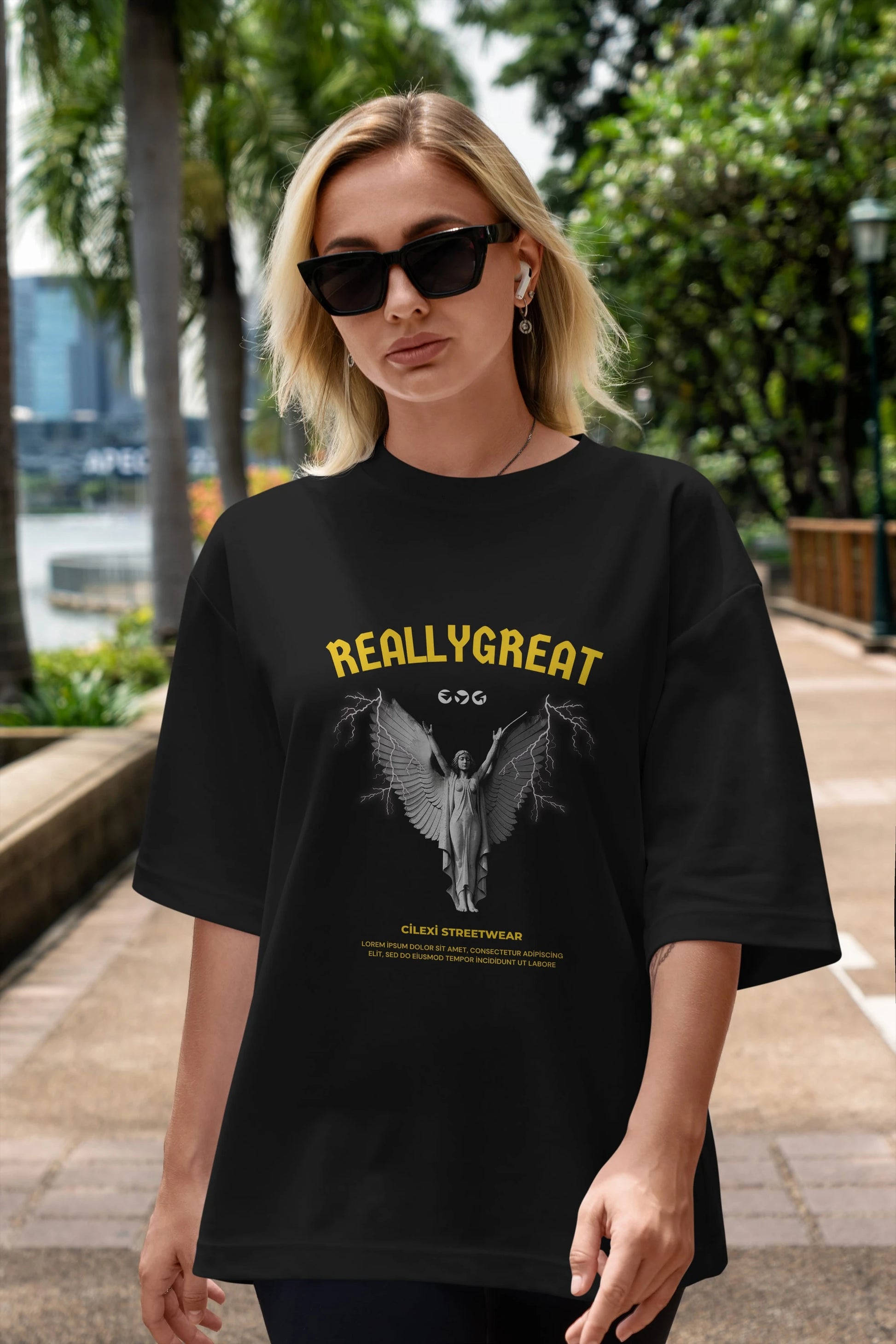 Reallygreat Angel Ön Baskılı Oversize t-shirt Erkek Kadın Unisex