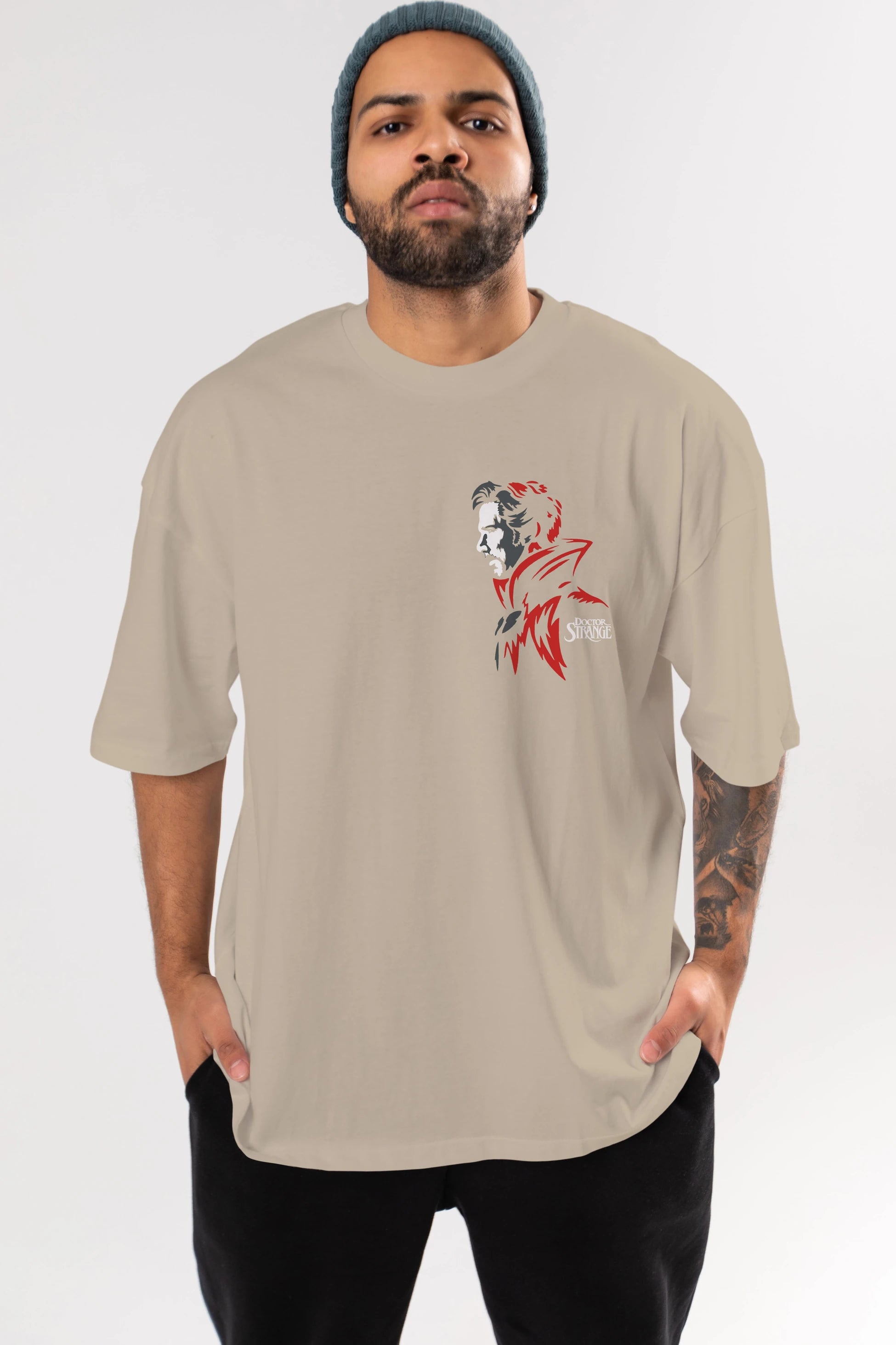 Doctor Strange (2) Ön Sol Baskılı Oversize t-shirt Erkek Kadın Unisex %100 Pamuk Bisiklet Yaka tişort