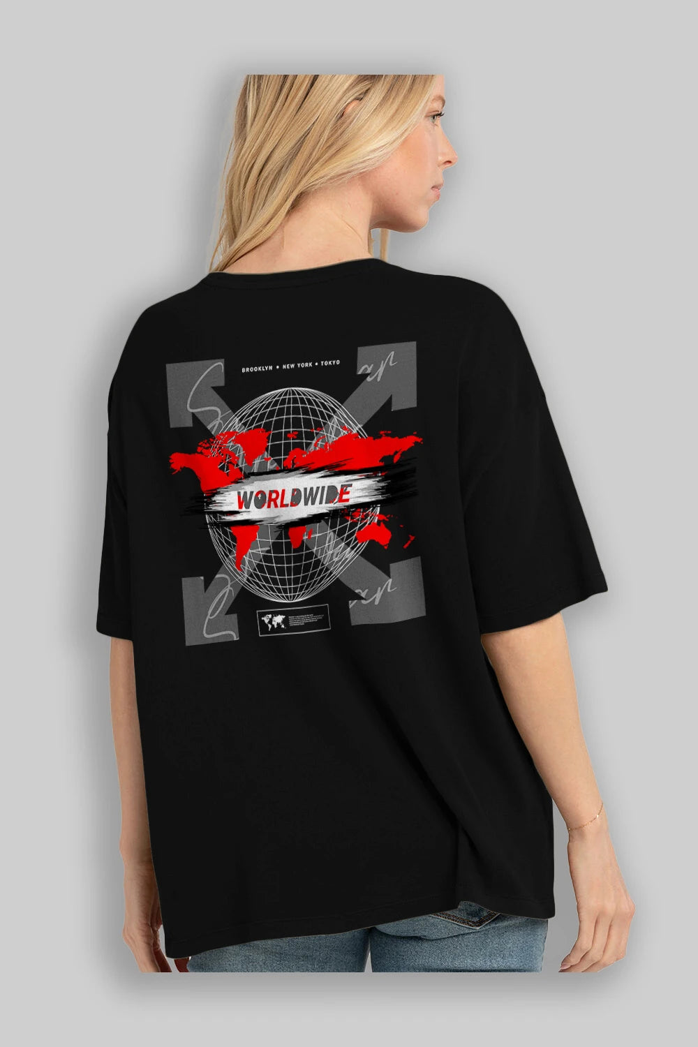 Worldwide Style Arka Baskılı Oversize t-shirt Erkek Kadın Unisex