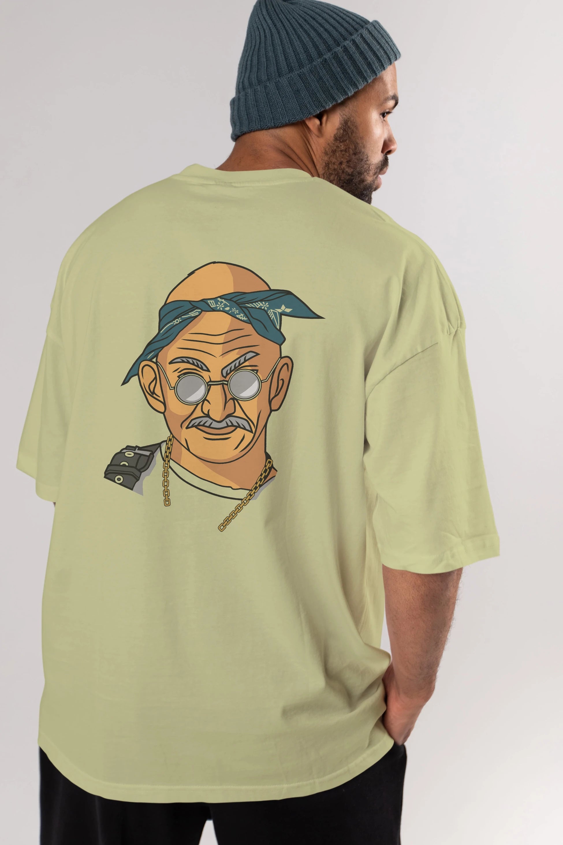 Tupac Gandhi Arka Baskılı Oversize t-shirt Erkek Kadın Unisex %100 Pamuk tişort