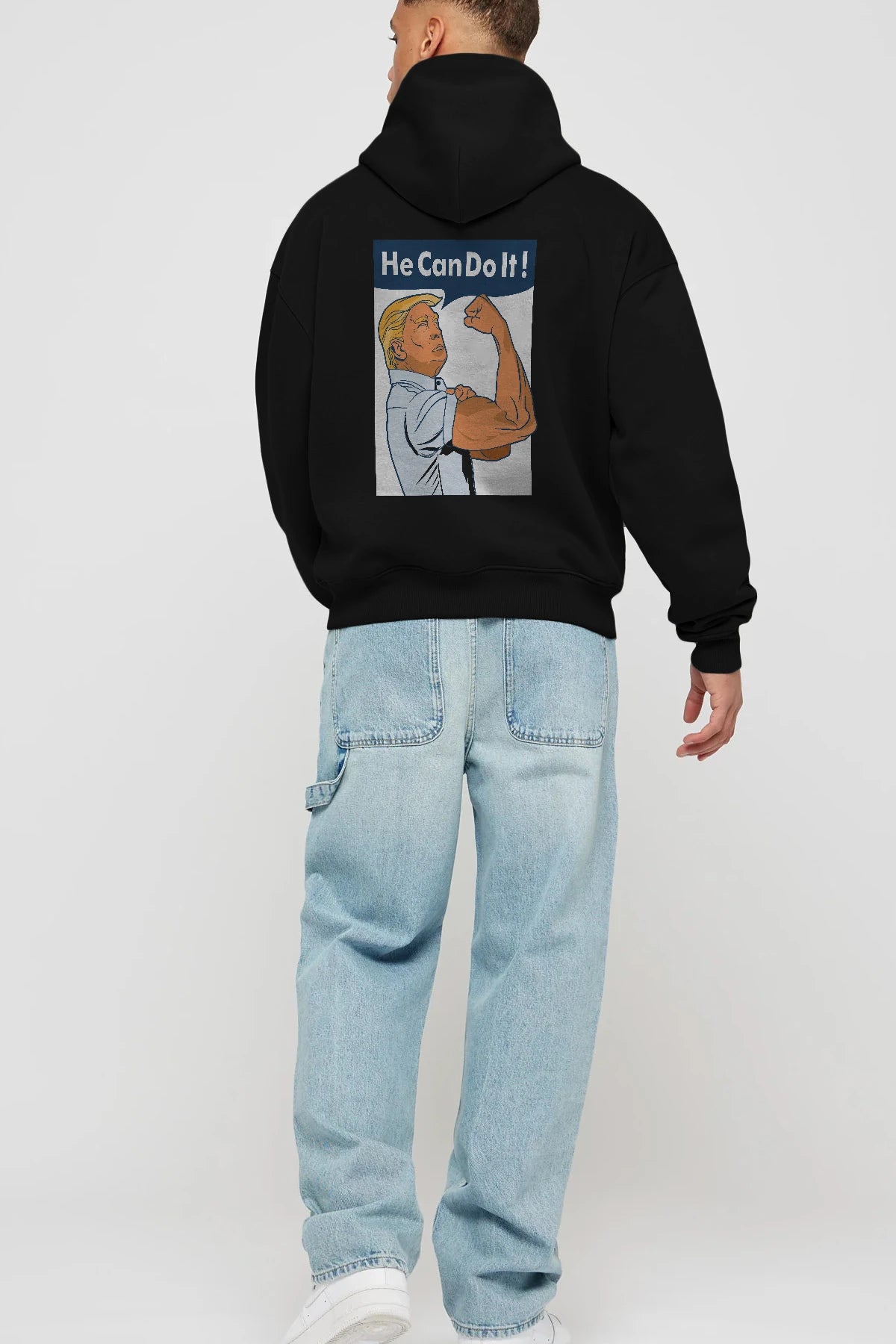 He Can Do It Trump Arka Baskılı Hoodie Oversize Kapüşonlu Sweatshirt Erkek Kadın Unisex