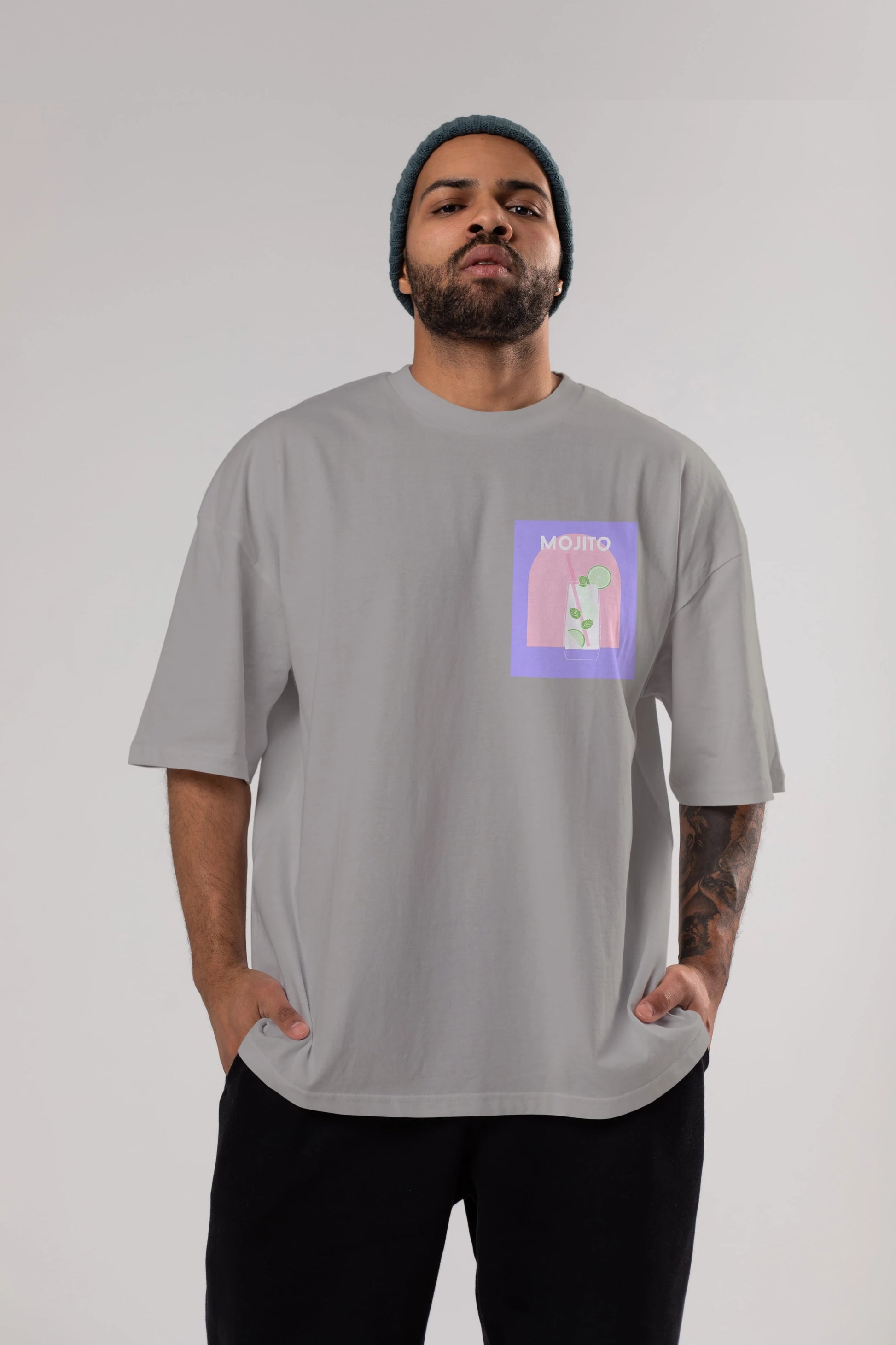 Mojito 2 Ön Sol Baskılı Oversize t-shirt Erkek Kadın Unisex %100 Pamuk Bisiklet Yaka tişort