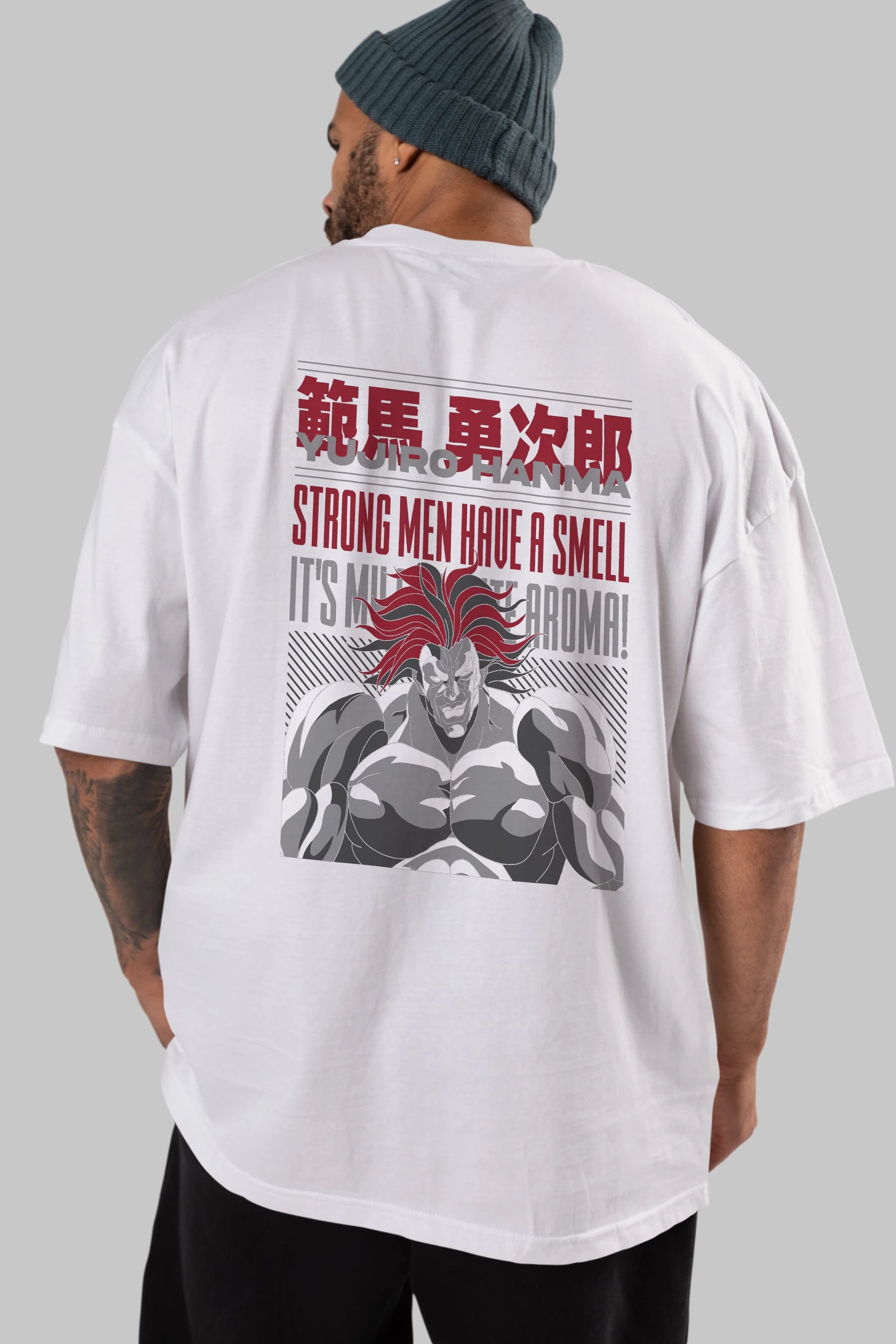 YUJIRO HANMA Anime Arka Baskılı Oversize t-shirt Erkek Kadın Unisex