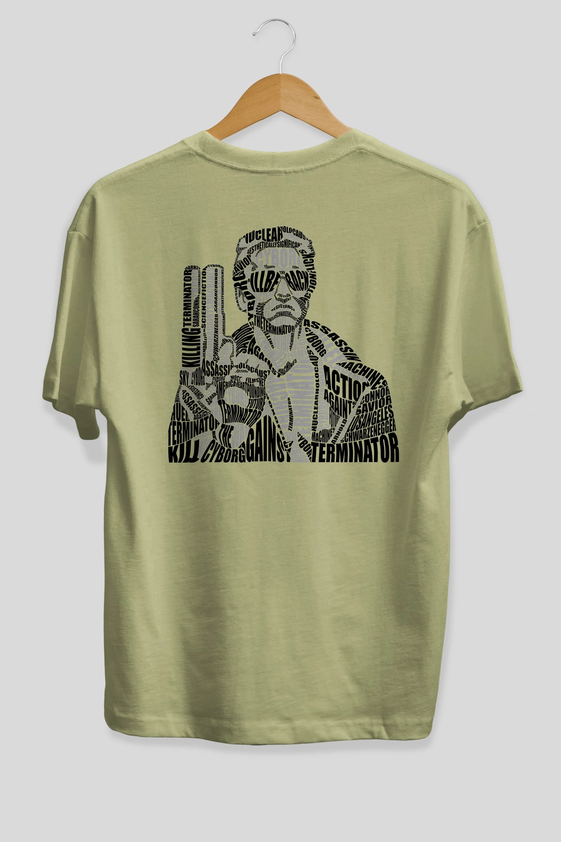 Terminator Calligram Arka Baskılı Oversize t-shirt %100 pamuk Erkek Kadın Unisex
