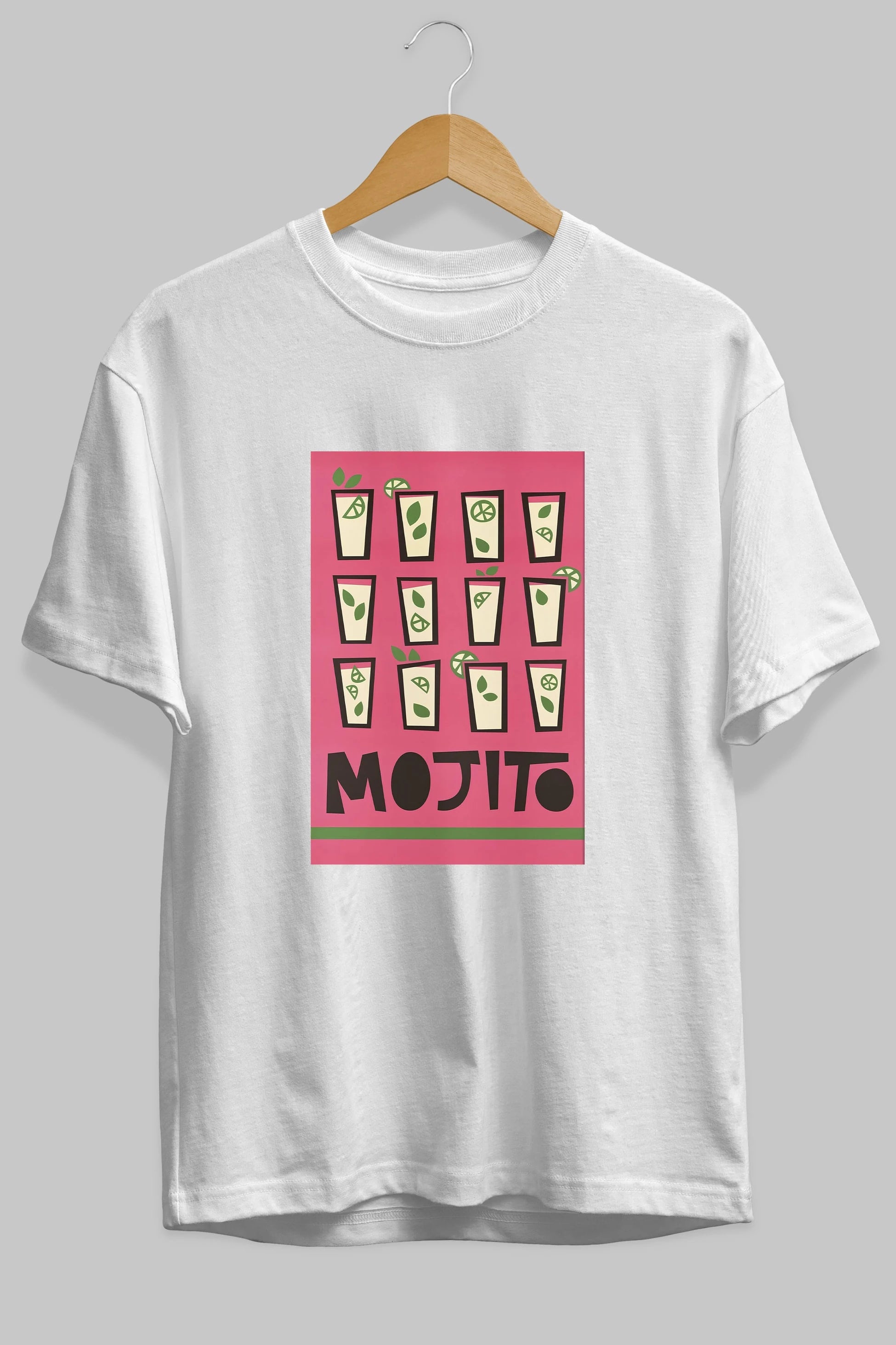 Mojito Ön Baskılı Oversize t-shirt Erkek Kadın Unisex %100 Pamuk Bisiklet Yaka tişort