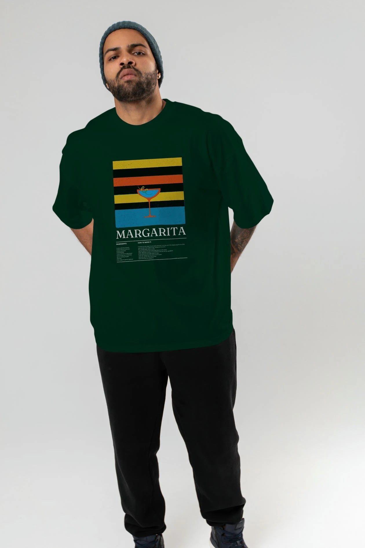 Margarita Kokteyl Ön Baskılı Oversize t-shirt Erkek Kadın %100 Pamuk Bisiklet Yaka tişort