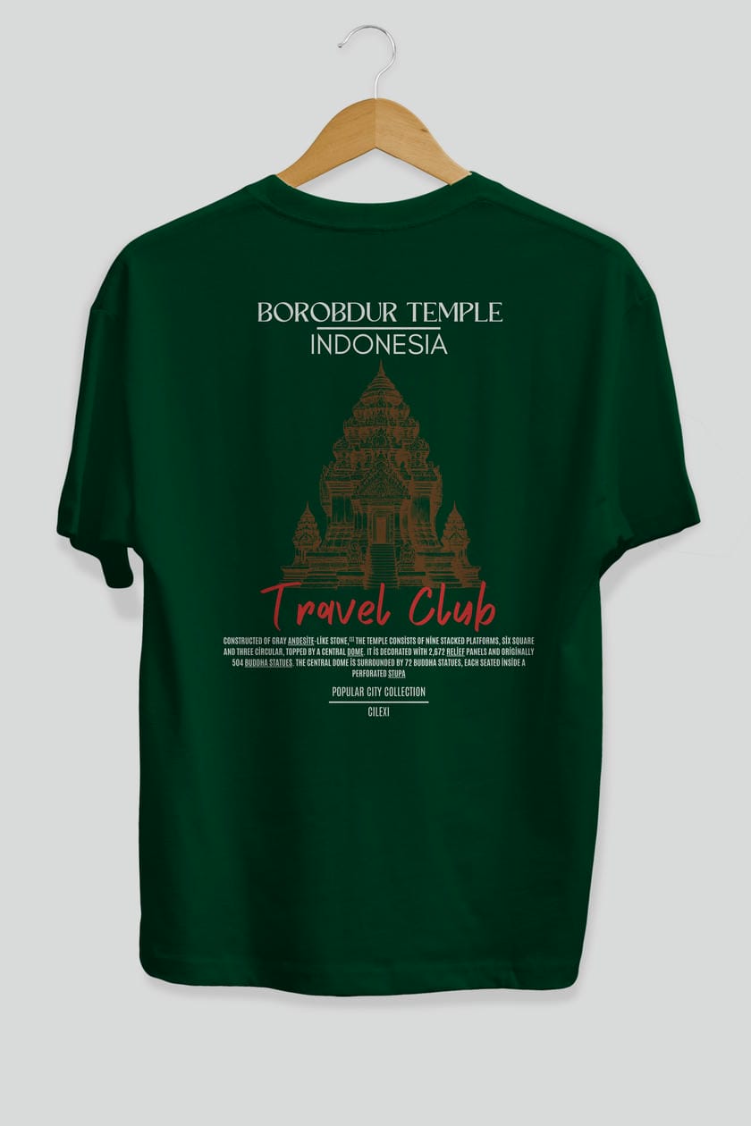 Borobdur Temple İndonesia Arka Baskılı Oversize t-shirt Erkek Kadın Pamuk Bisiklet Yaka tişort