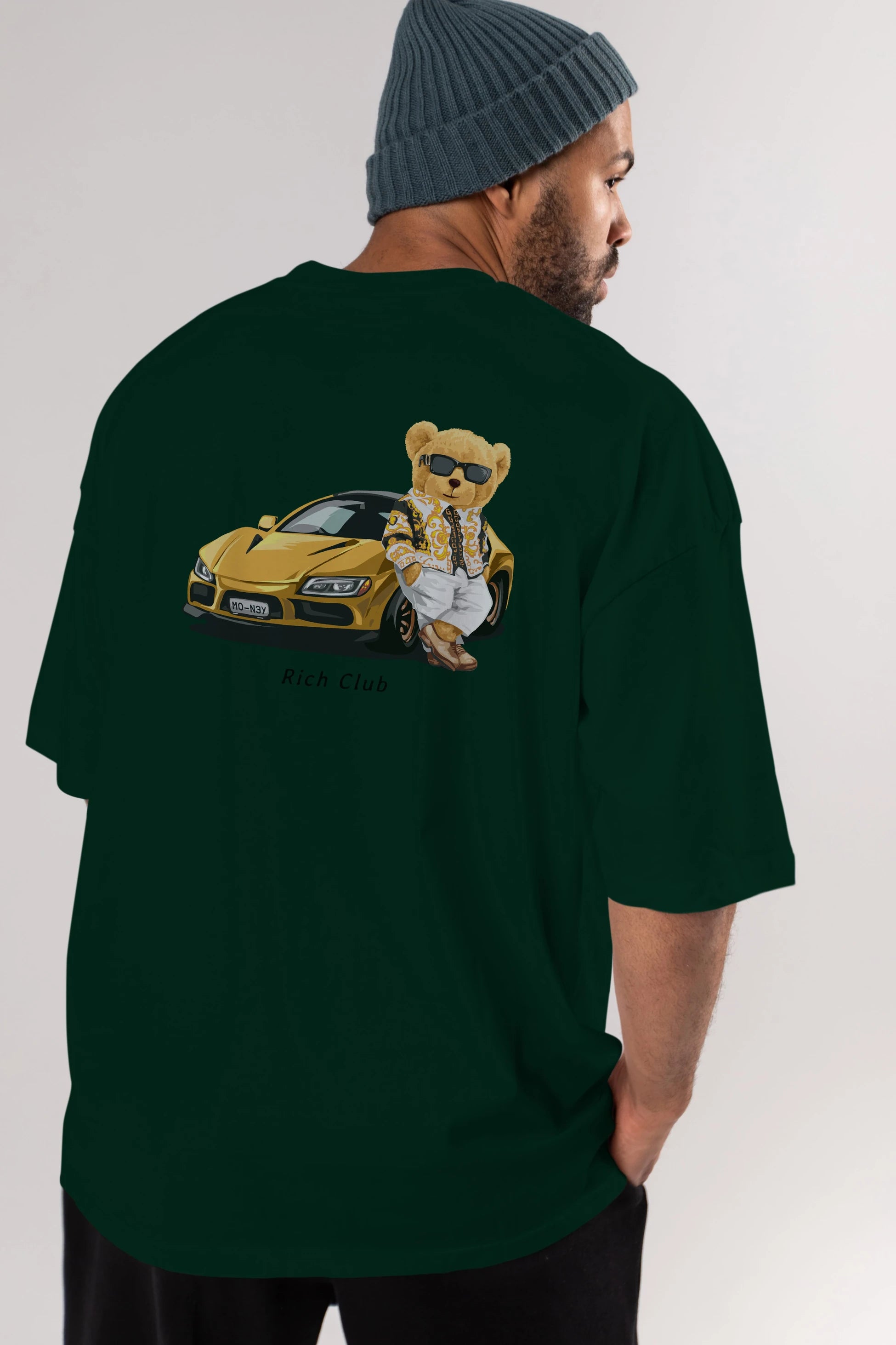 Teddy Bear Rich Club Arka Baskılı Oversize t-shirt Erkek Kadın Unisex %100 Pamuk