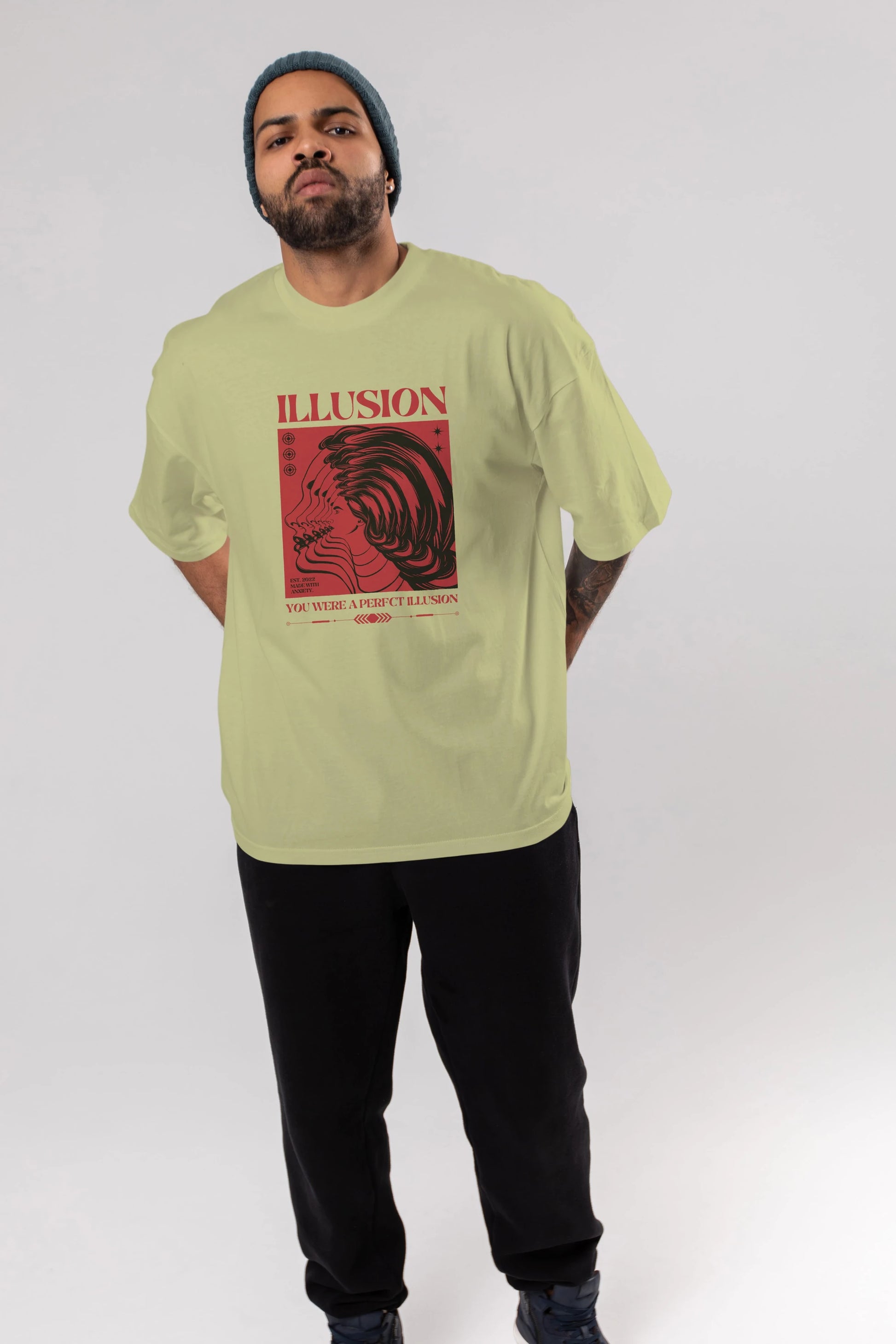 Illusion Streetwear Ön Baskılı Oversize t-shirt Erkek Kadın Unisex
