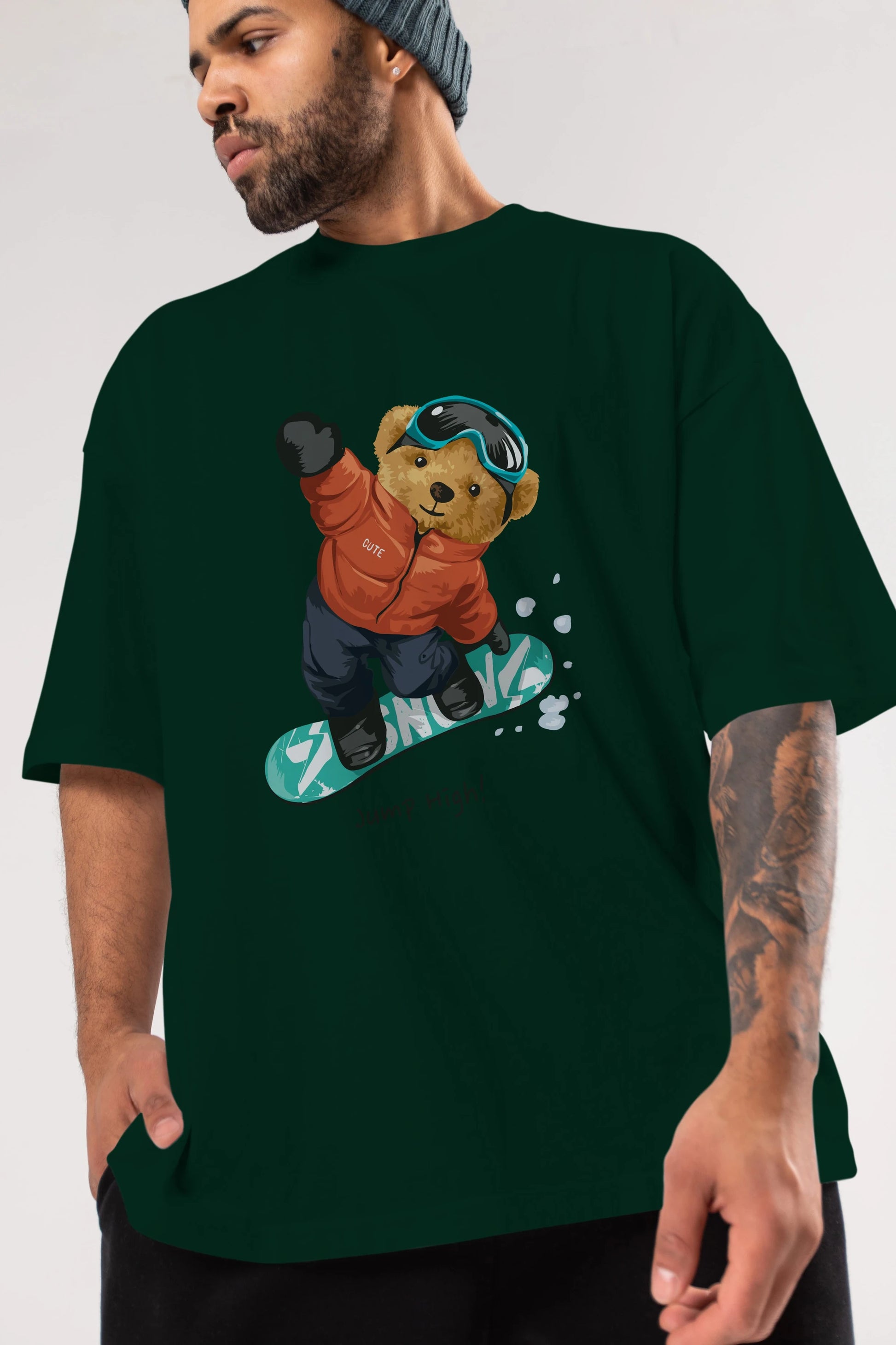Teddy Bear Jump High Ön Baskılı Oversize t-shirt Erkek Kadın Unisex %100 Pamuk