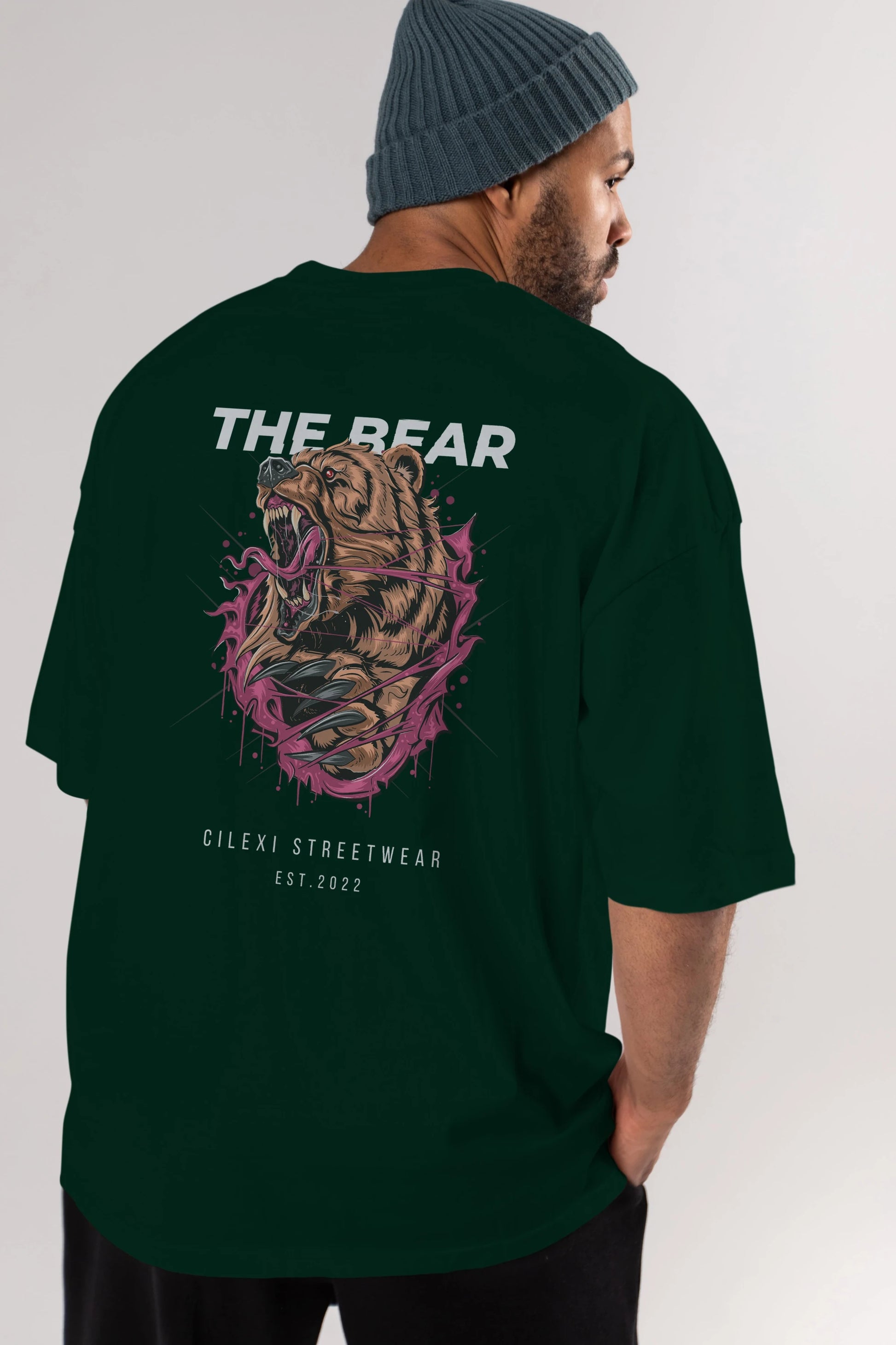 The Bear Arka Baskılı Oversize t-shirt Erkek Kadın Unisex %100 Pamuk