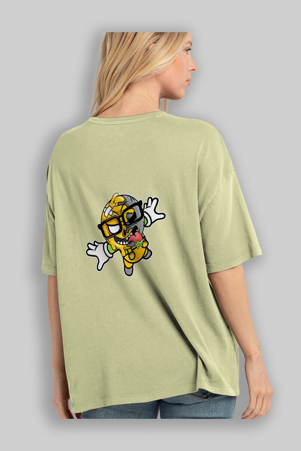 Smiley Jump Arka Baskılı Oversize t-shirt Erkek Kadın Unisex %100 Pamuk tişort