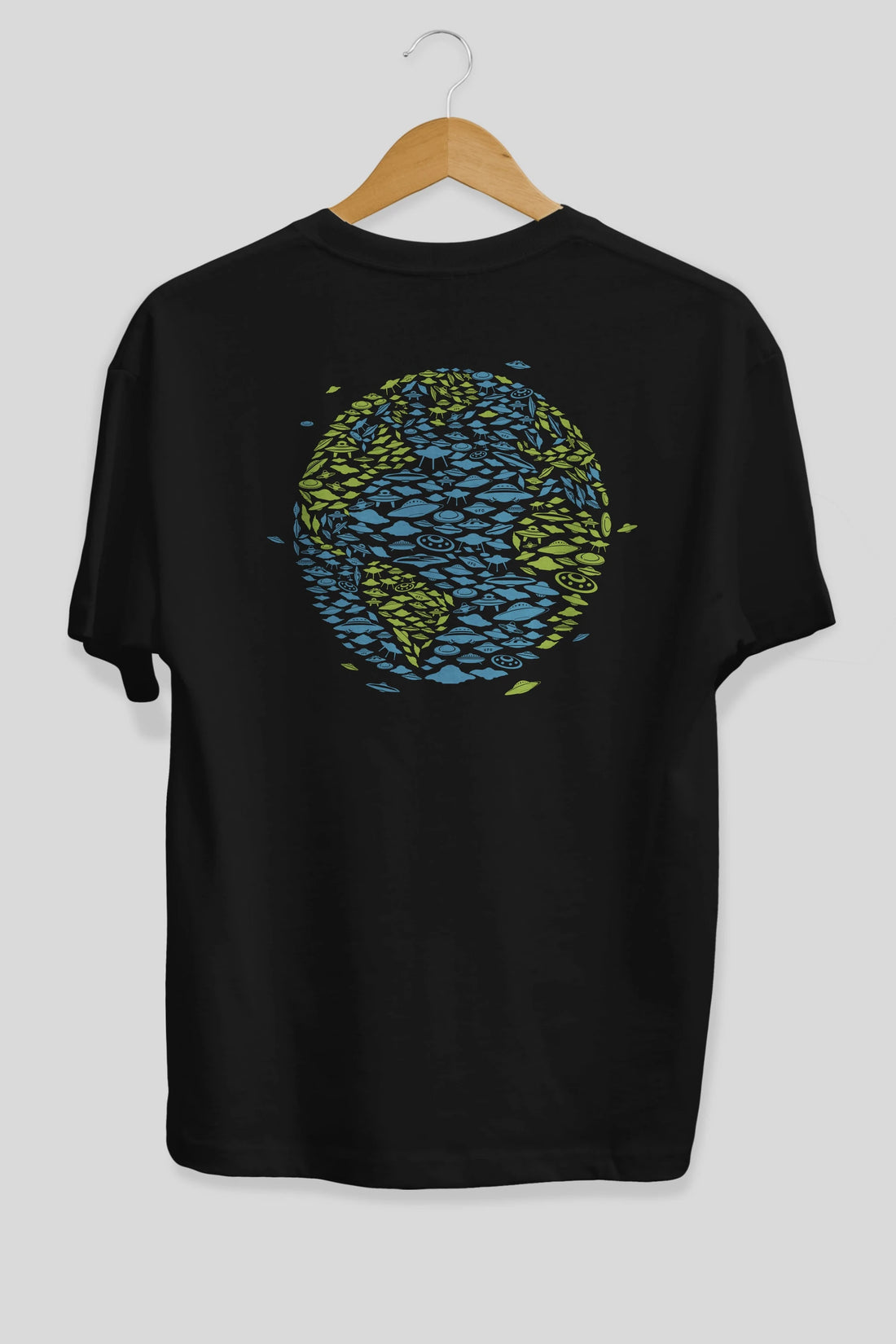 UFO Invasion Arka Baskılı Oversize t-shirt %100 pamuk Erkek Kadın Unisex
