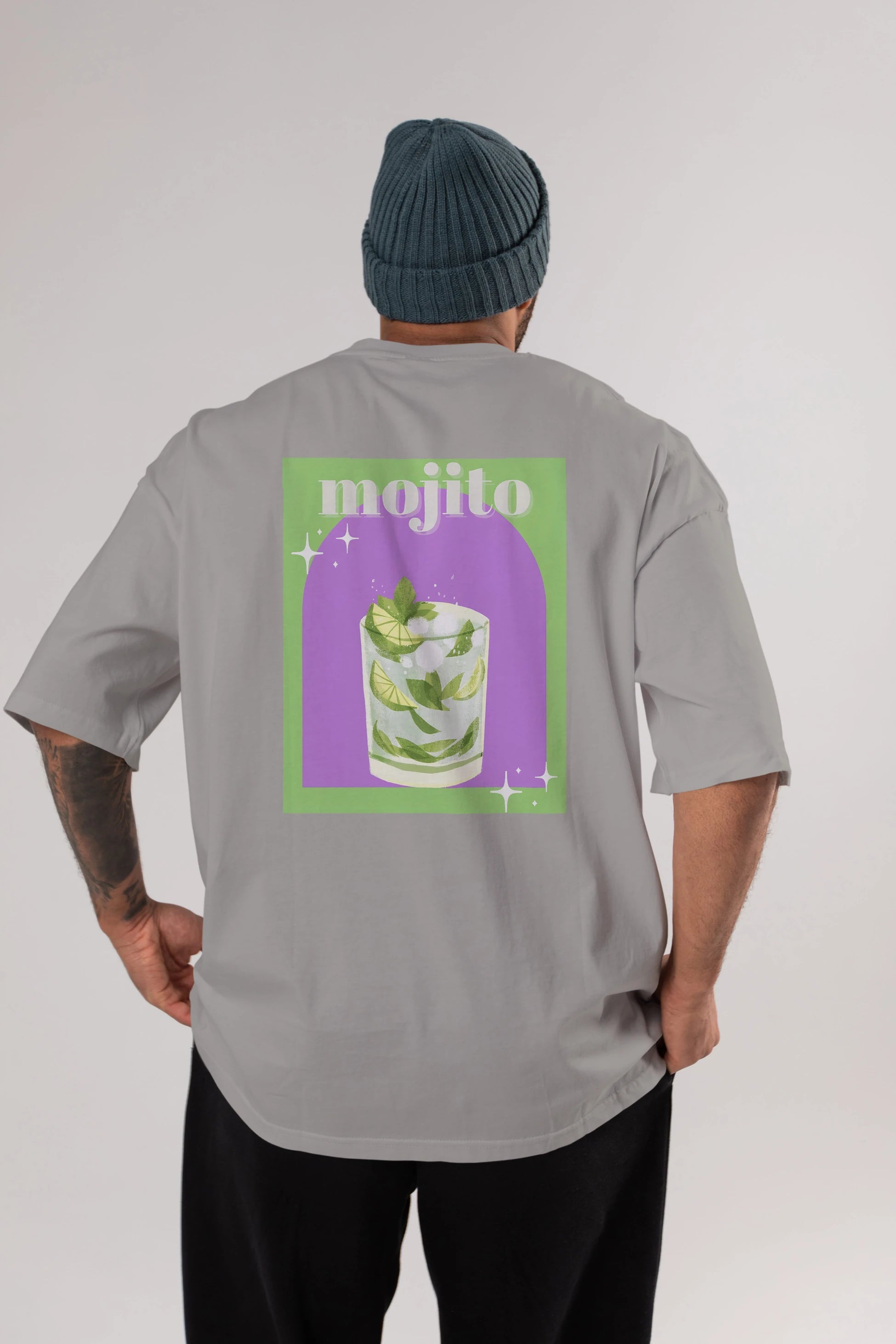 Mojito 3 Arka Baskılı Oversize t-shirt Erkek Kadın Unisex %100 Pamuk Bisiklet Yaka tişort