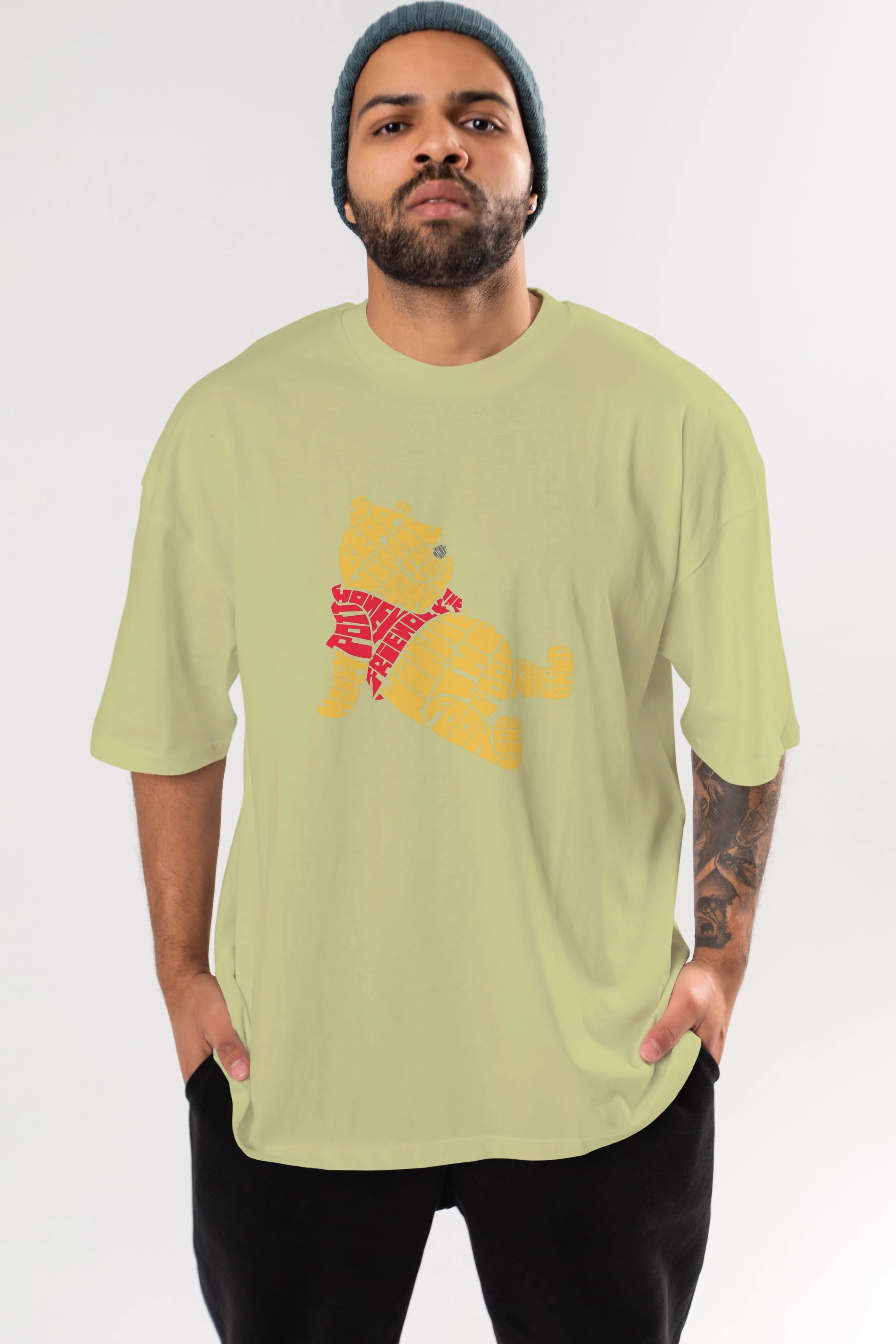 Winnie The Pooh Ön Baskılı Oversize t-shirt %100 pamuk Erkek Kadın Unisex